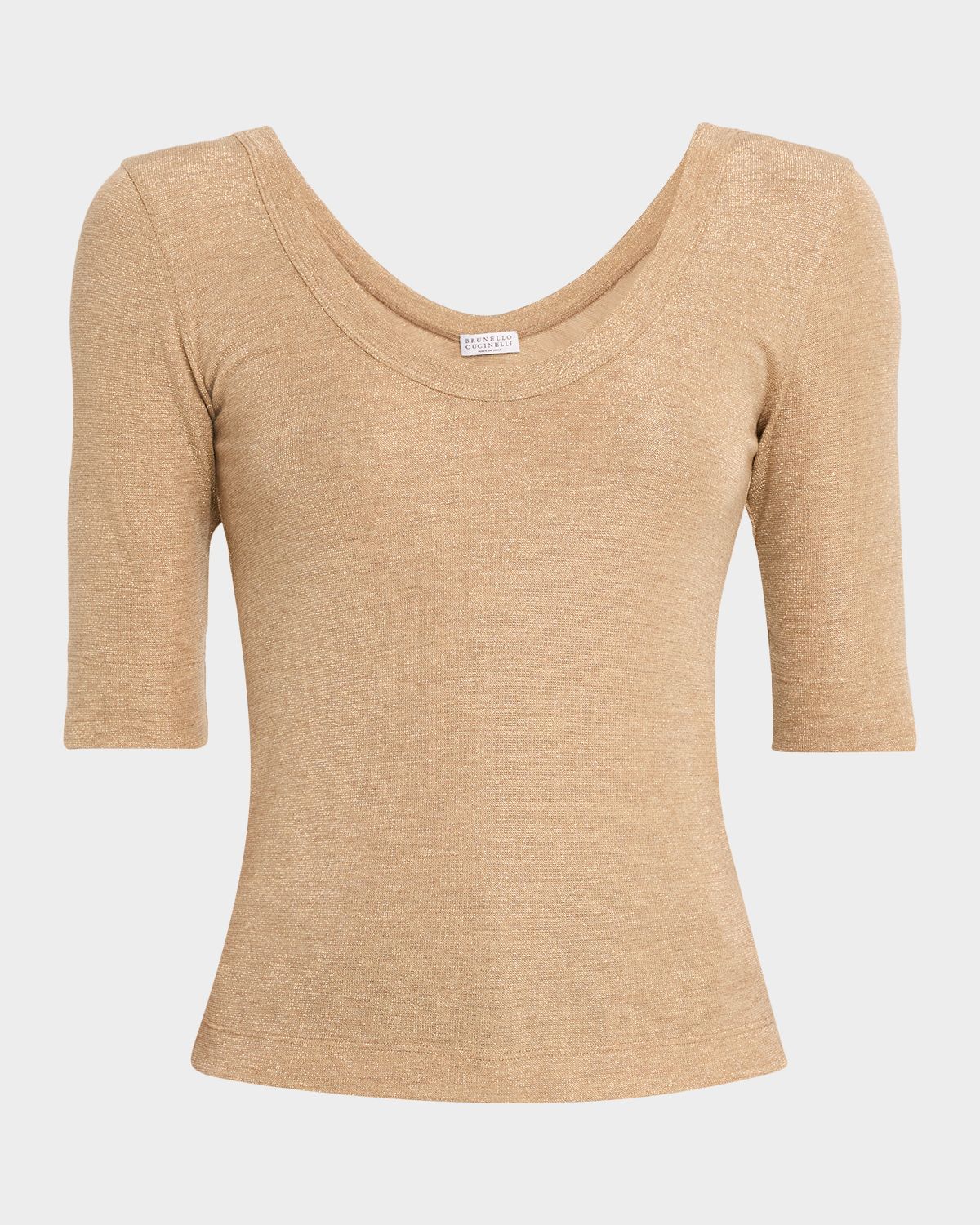 Brunello Cucinelli Shimmering Knit Elbow-Sleeve Blouse