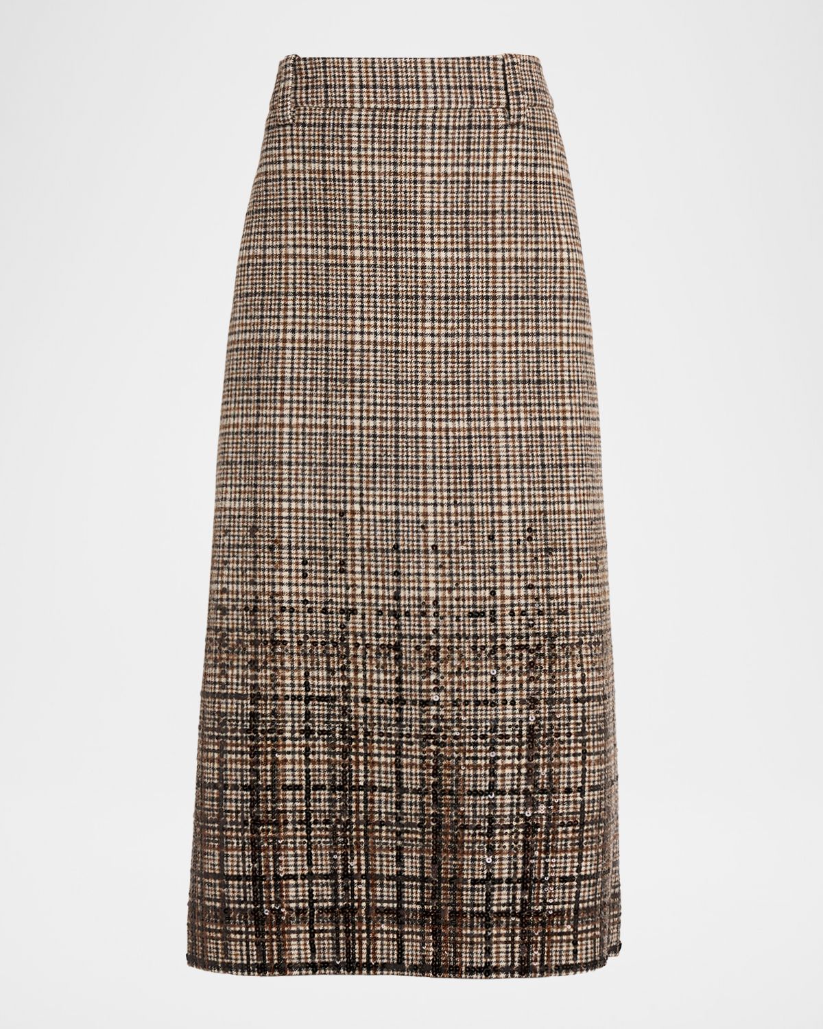 Brunello Cucinelli Shimmering Paillette Check Midi Skirt