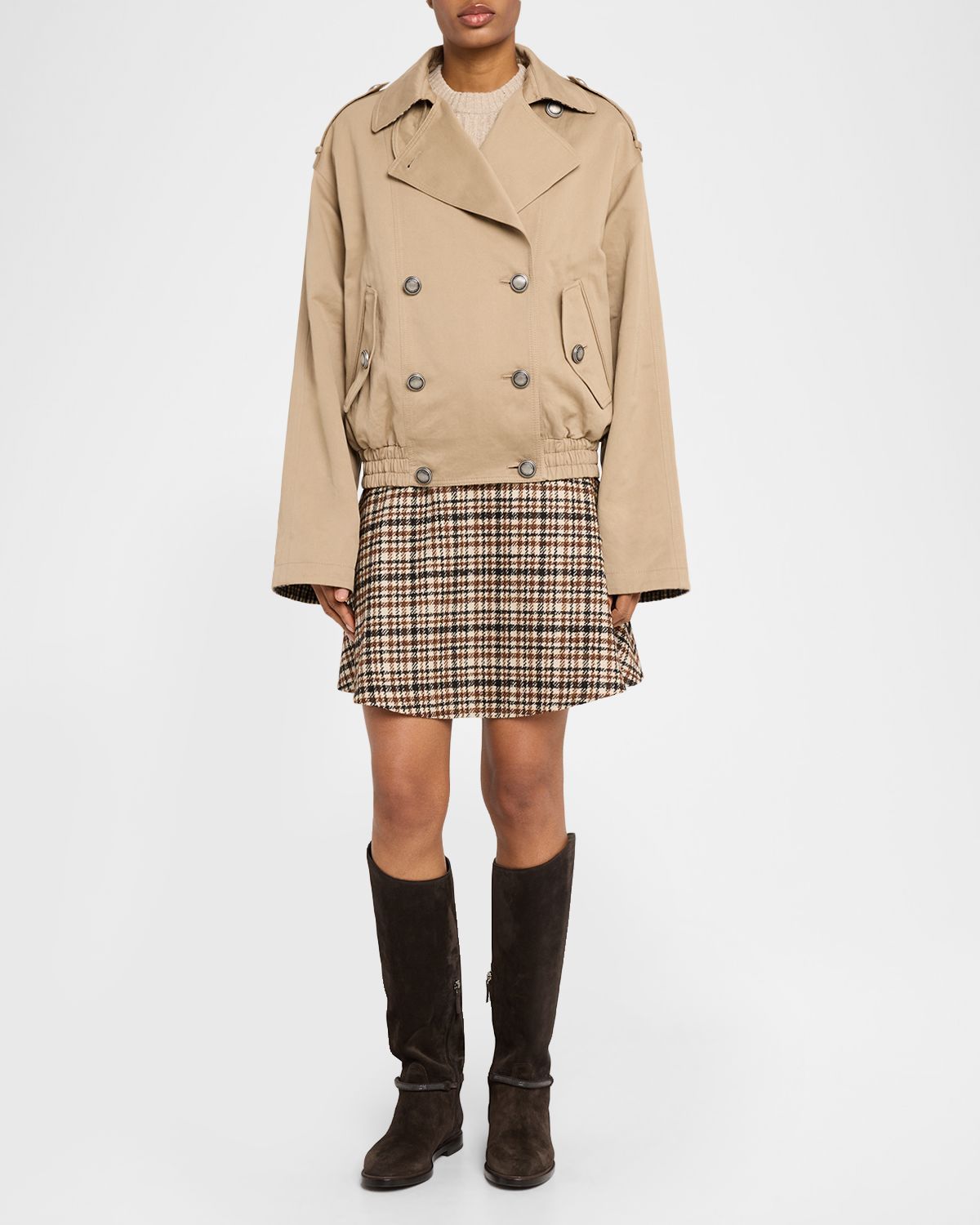 Brunello Cucinelli Double-Breasted Techno Short Trench Coat | Thumbnail 2