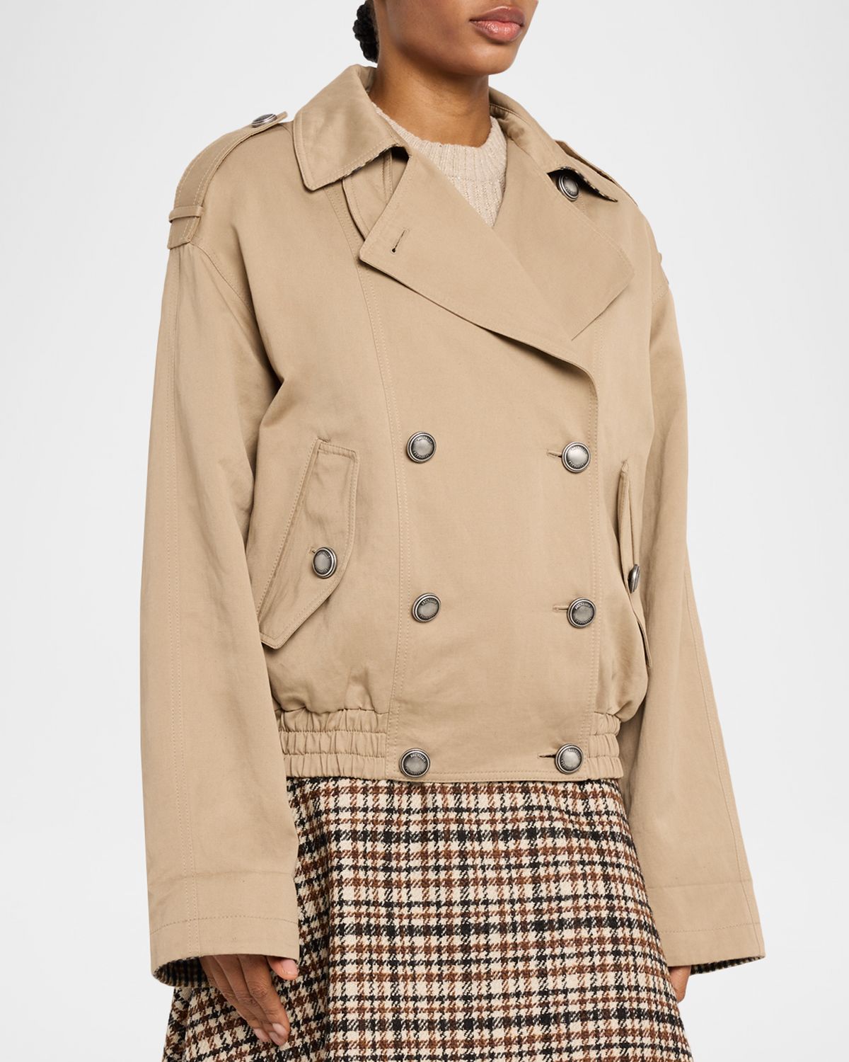 Brunello Cucinelli Double-Breasted Techno Short Trench Coat | Thumbnail 4