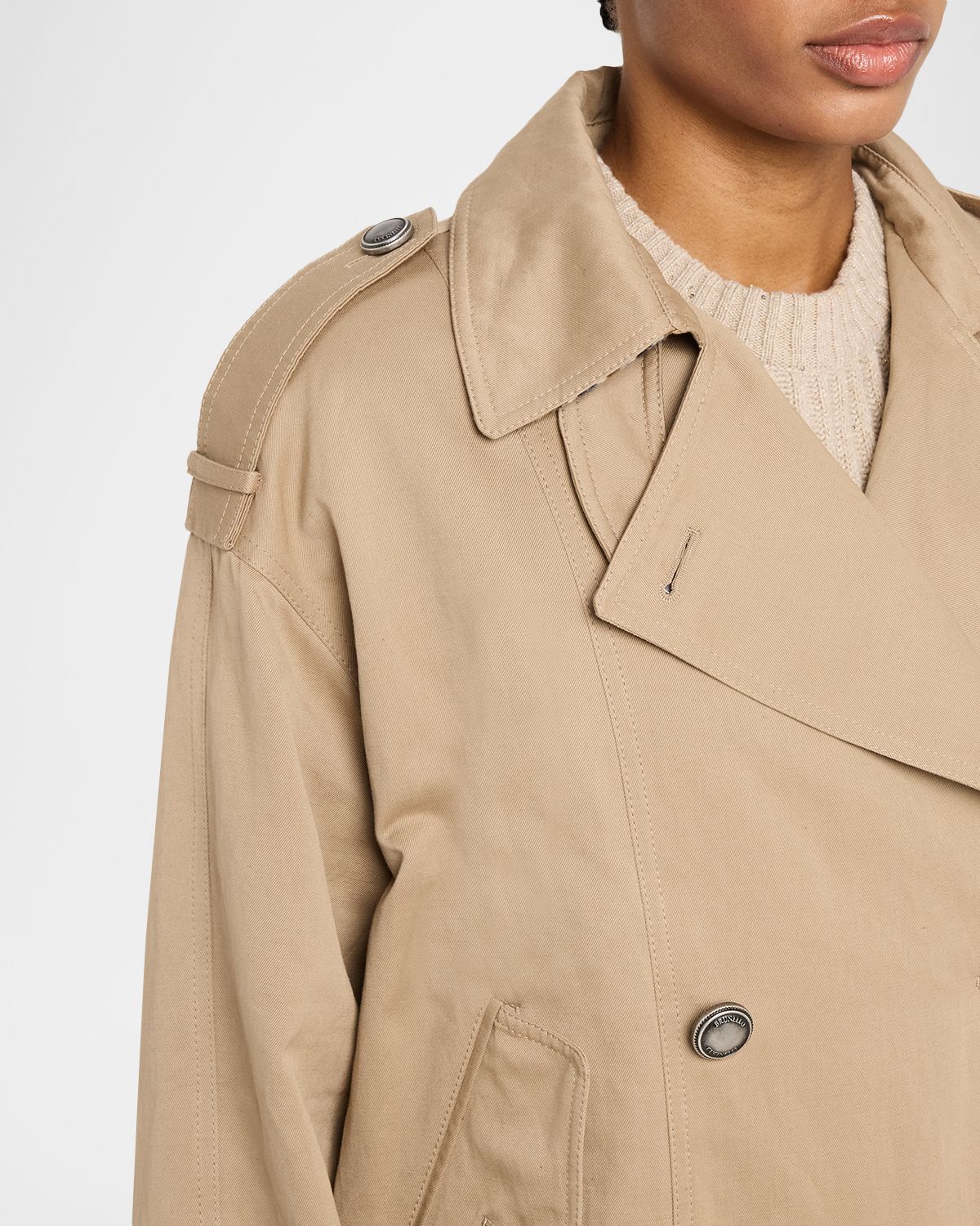 Brunello Cucinelli Double-Breasted Techno Short Trench Coat | Thumbnail 5