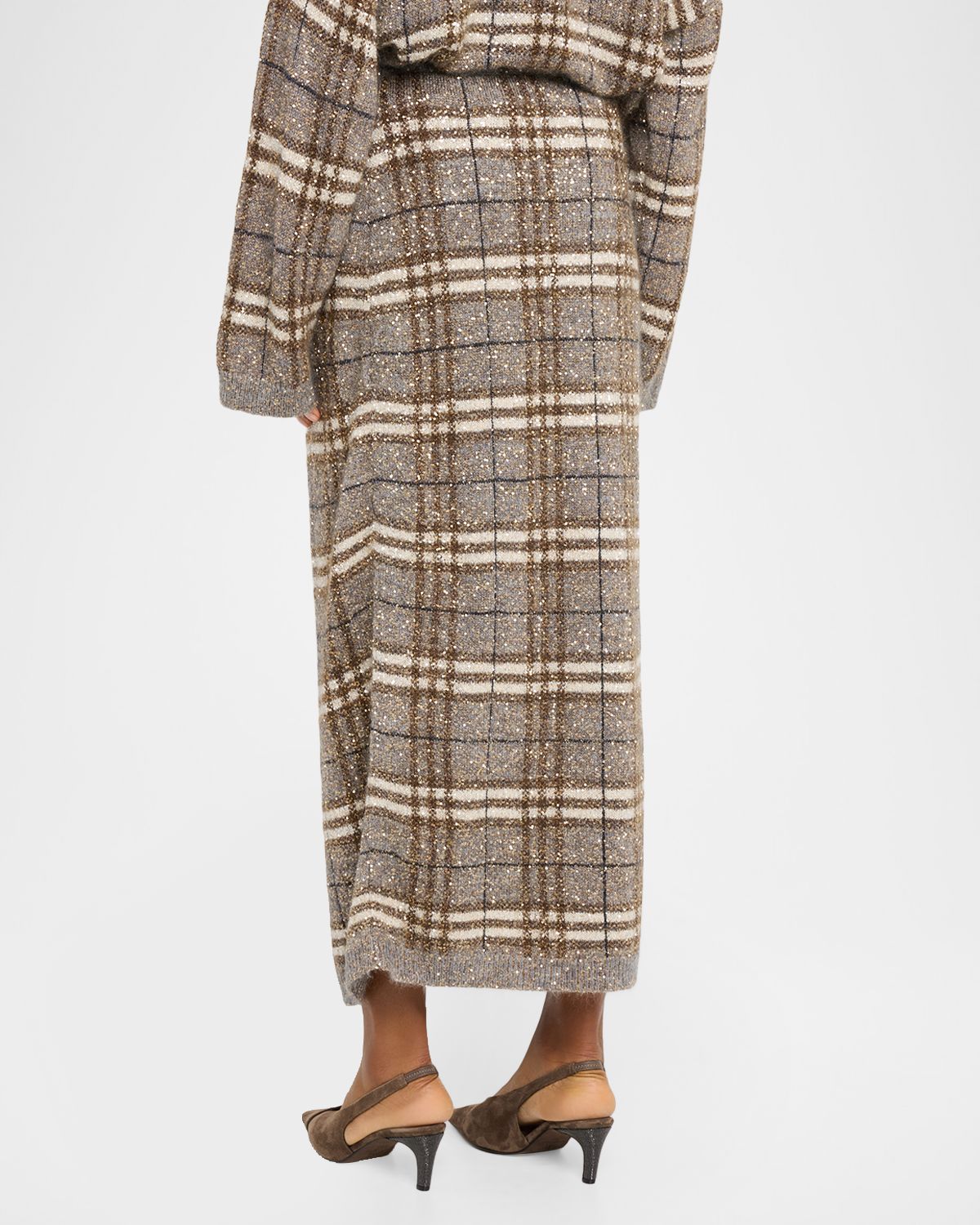 Brunello Cucinelli Shimmering Check Knit Maxi Skirt | Thumbnail 3