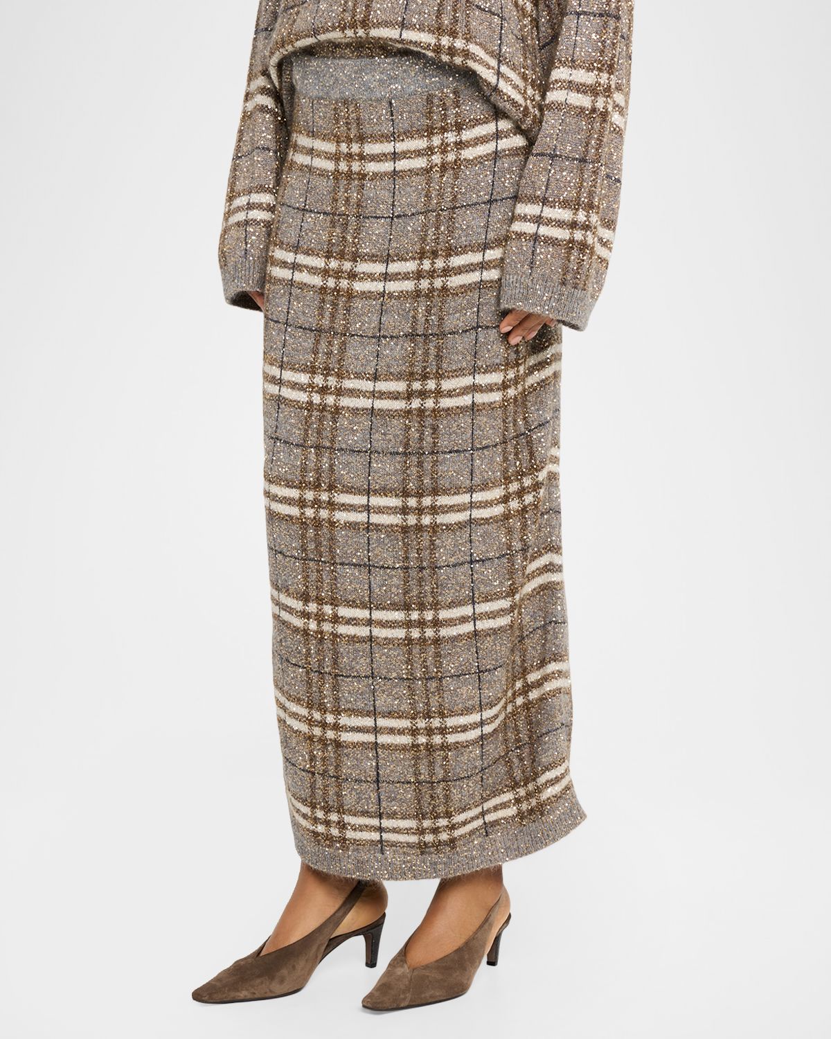 Brunello Cucinelli Shimmering Check Knit Maxi Skirt | Thumbnail 4