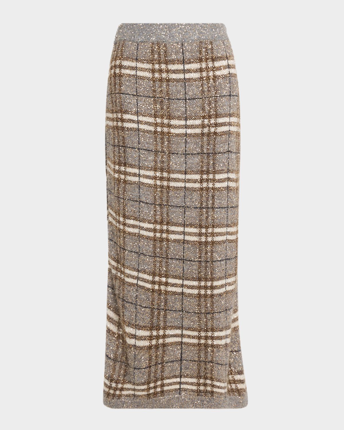 Brunello Cucinelli Shimmering Check Knit Maxi Skirt