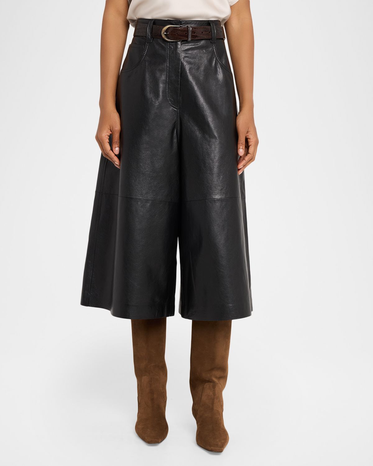 Brunello Cucinelli Wide-Leg Cropped Leather Pants | Thumbnail 4