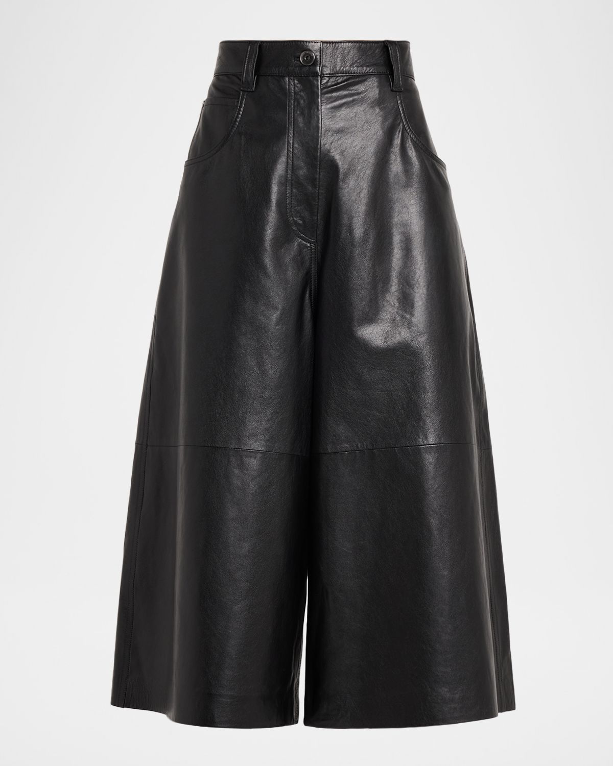 Brunello Cucinelli Wide-Leg Cropped Leather Pants