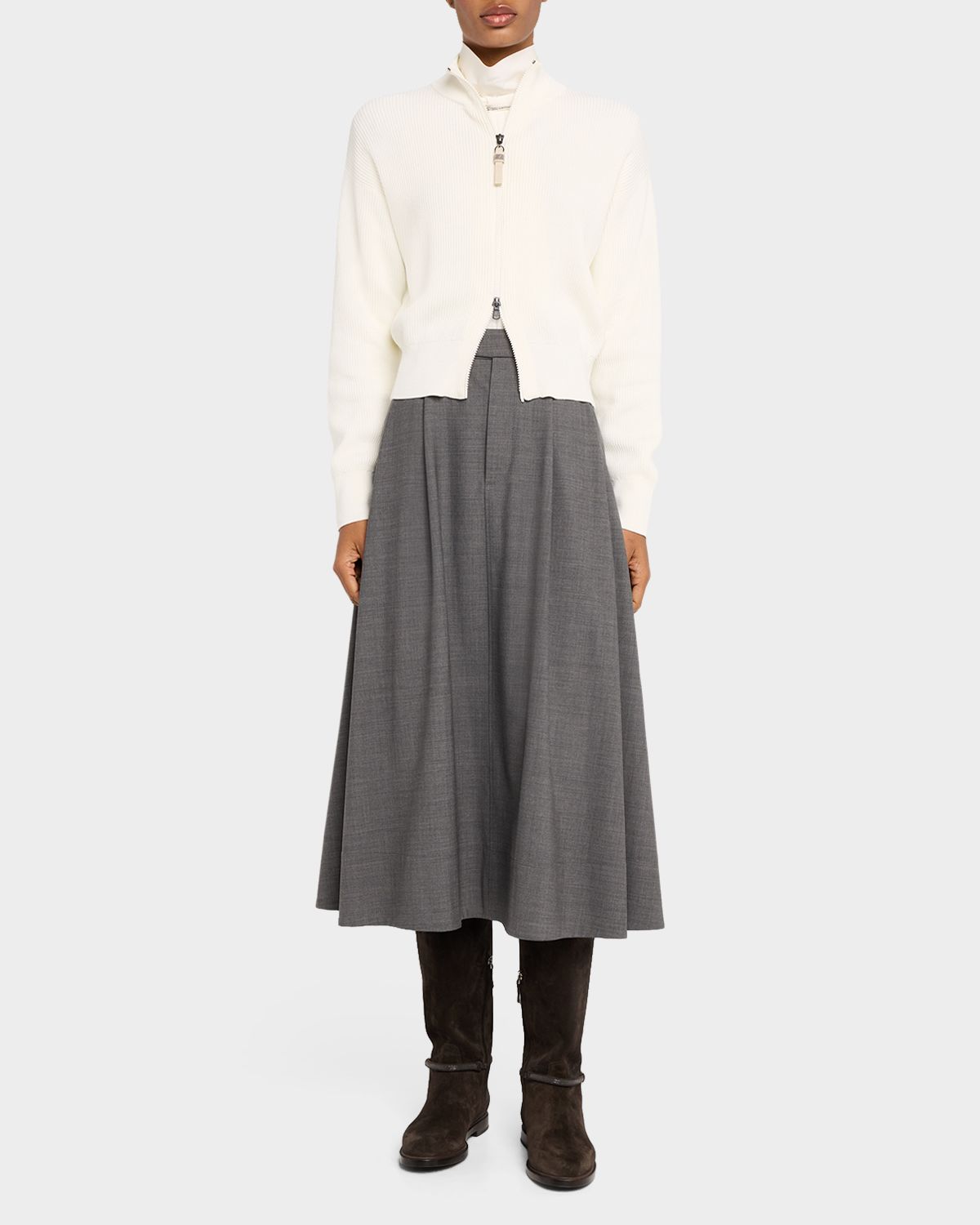 Brunello Cucinelli Virgin Wool A-Line Midi Skirt | Thumbnail 2 Brunello Cucinelli Virgin Wool A-Line Midi Skirt | Thumbnail 2