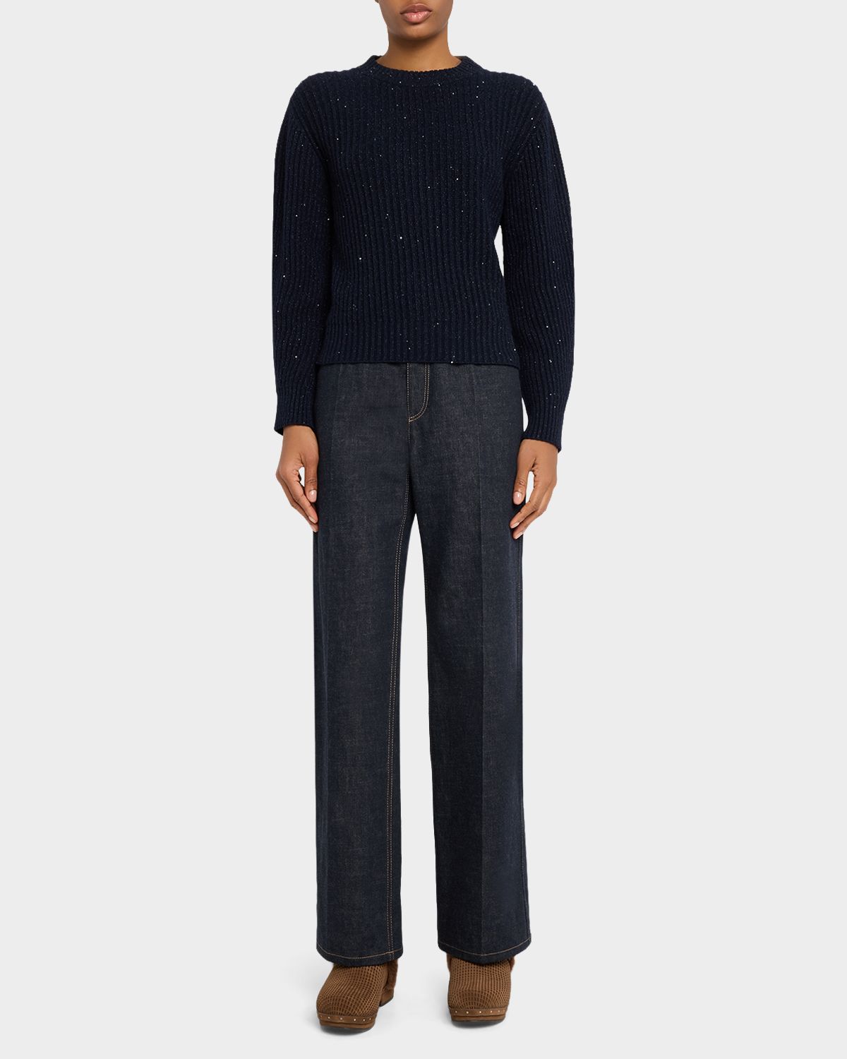 Brunello Cucinelli Cashmere-Wool Micro Sequin Ribbed Sweater | Thumbnail 5