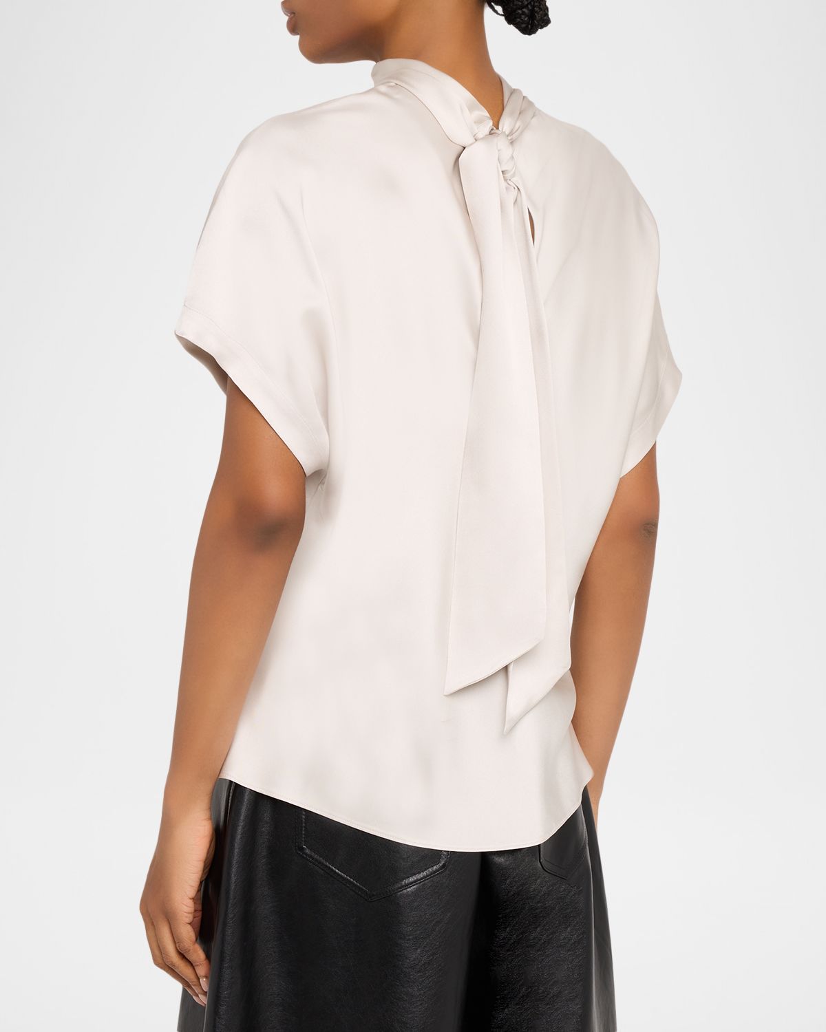 Brunello Cucinelli Back-Tie Short-Sleeve Silk Blouse | Thumbnail 3 Brunello Cucinelli Back-Tie Short-Sleeve Silk Blouse | Thumbnail 3