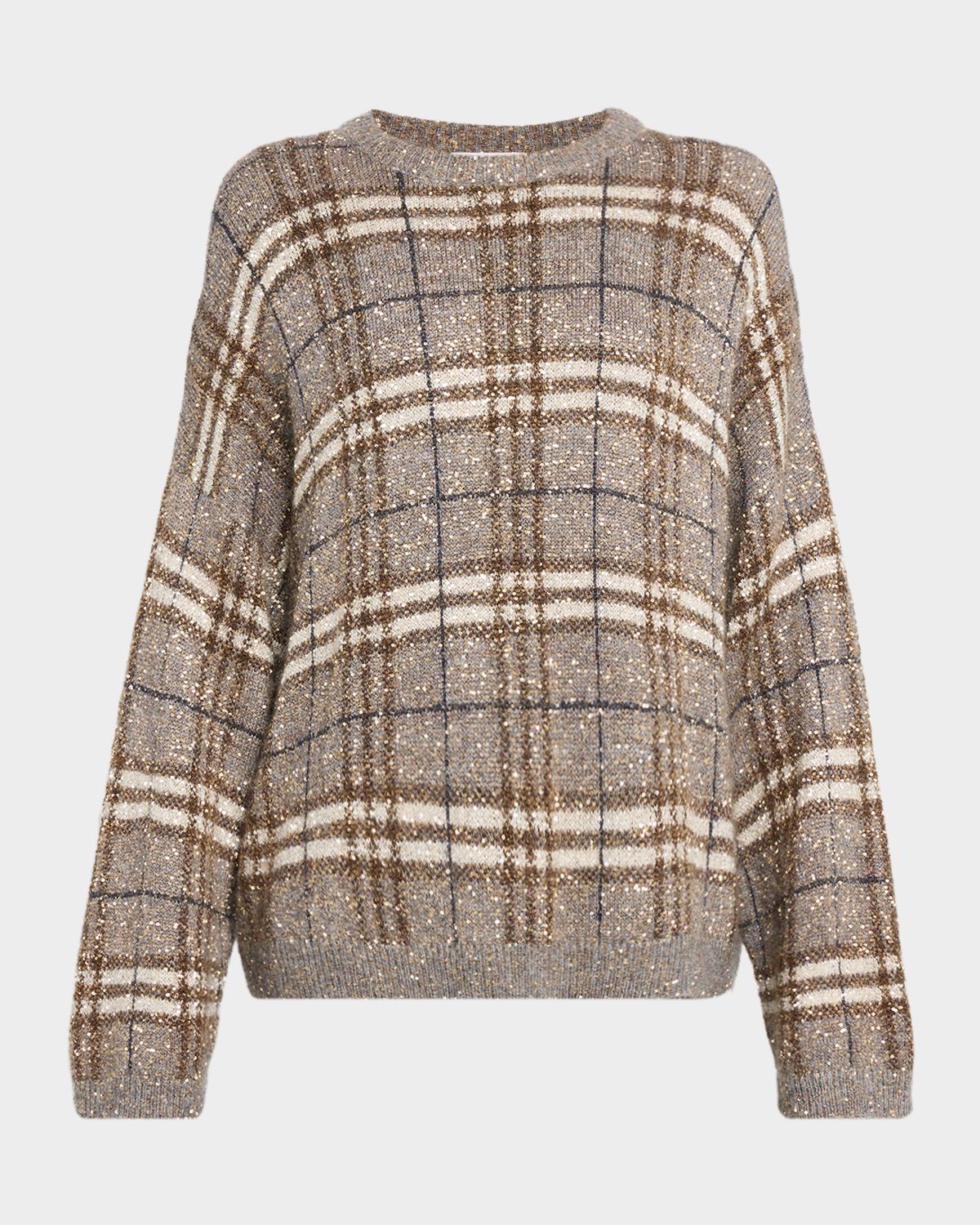 Brunello Cucinelli Drop-Shoulder Relaxed Plaid Sweater | Thumbnail 6