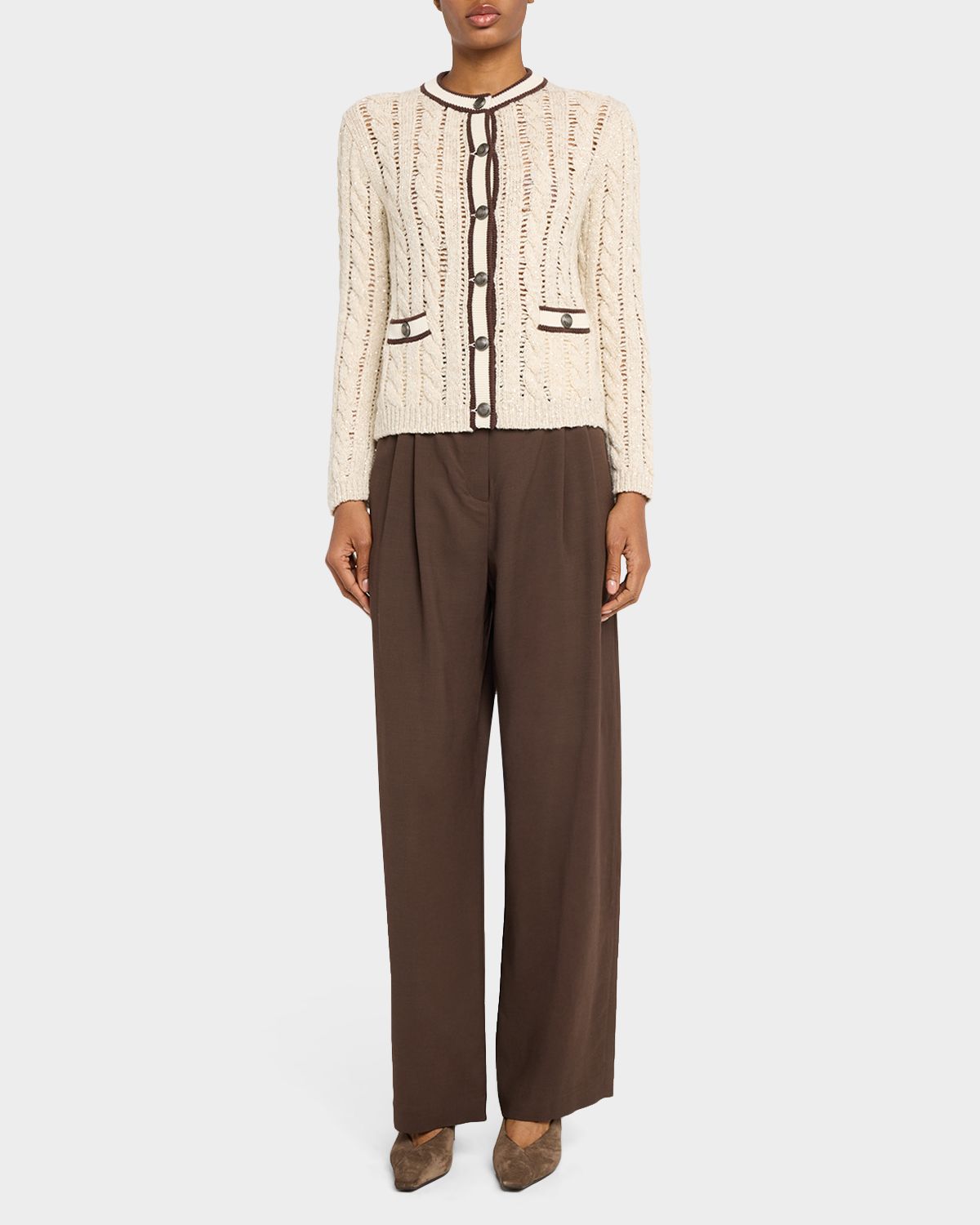 Brunello Cucinelli Micro Sequin Openwork Cable Knit Cardigan | Thumbnail 2 Brunello Cucinelli Micro Sequin Openwork Cable Knit Cardigan | Thumbnail 2