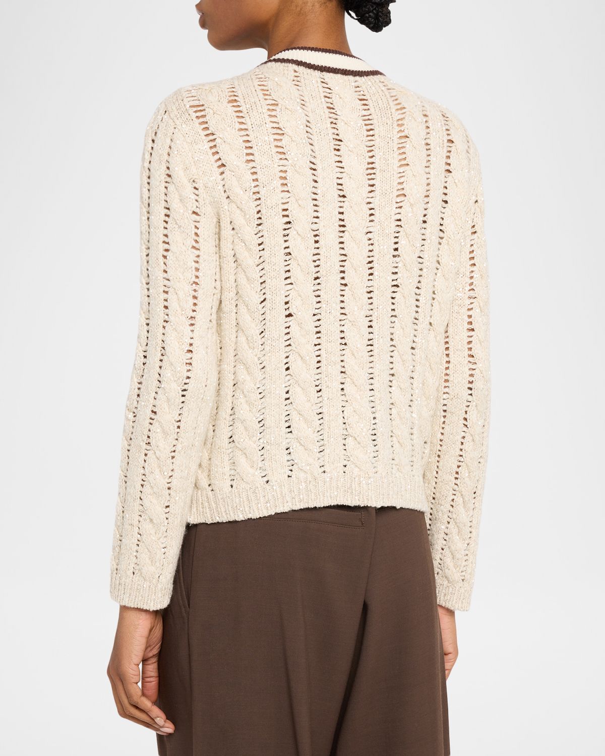 Brunello Cucinelli Micro Sequin Openwork Cable Knit Cardigan | Thumbnail 3 Brunello Cucinelli Micro Sequin Openwork Cable Knit Cardigan | Thumbnail 3
