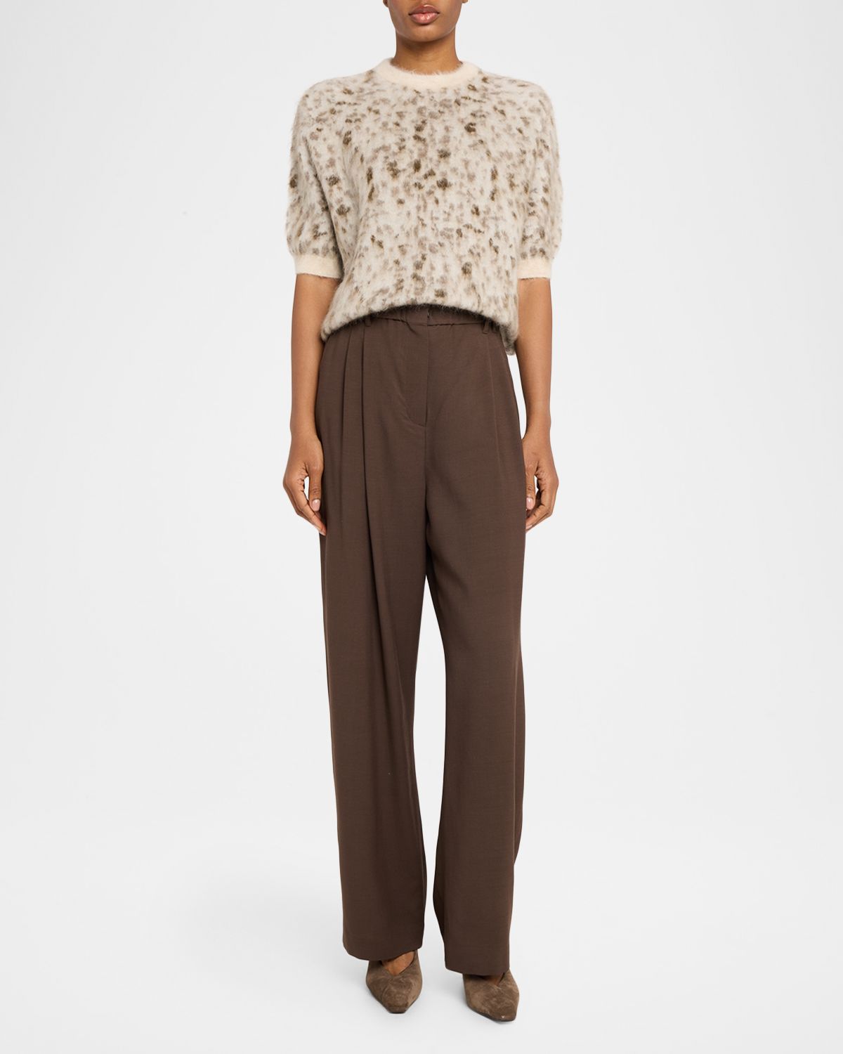 Brunello Cucinelli Cashmere-Wool Speckled Short-Sleeve Sweater | Thumbnail 2 Brunello Cucinelli Cashmere-Wool Speckled Short-Sleeve Sweater | Thumbnail 2