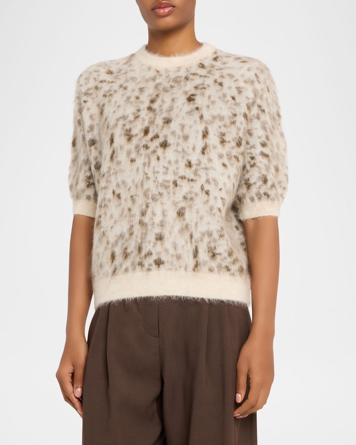 Brunello Cucinelli Cashmere-Wool Speckled Short-Sleeve Sweater | Thumbnail 4 Brunello Cucinelli Cashmere-Wool Speckled Short-Sleeve Sweater | Thumbnail 4
