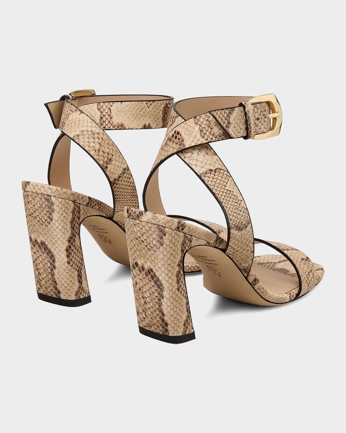 Stuart Weitzman 85mm Sai Snake-Printed Leather Ankle-Strap Sandals