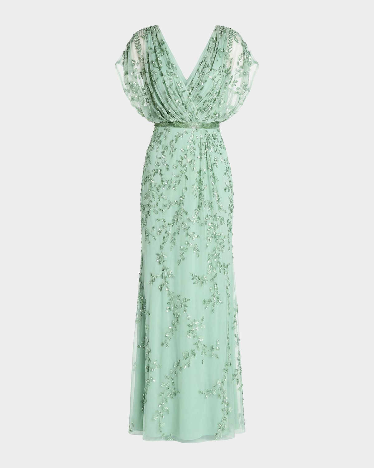 Mac Duggal Beaded Draped Mesh Column Gown