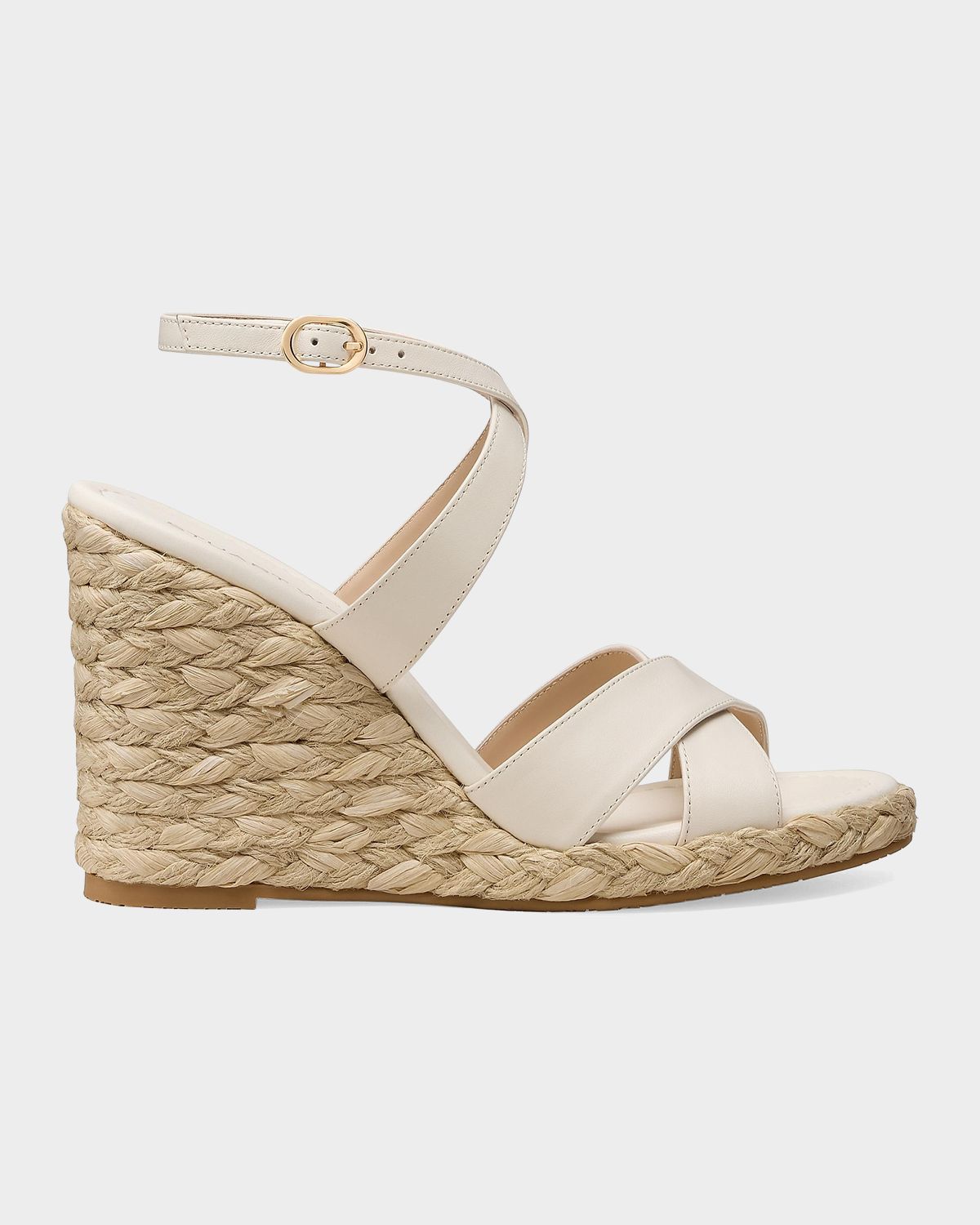 Stuart Weitzman 100mm Alyssa Leather Espadrille Wedge Sandals
