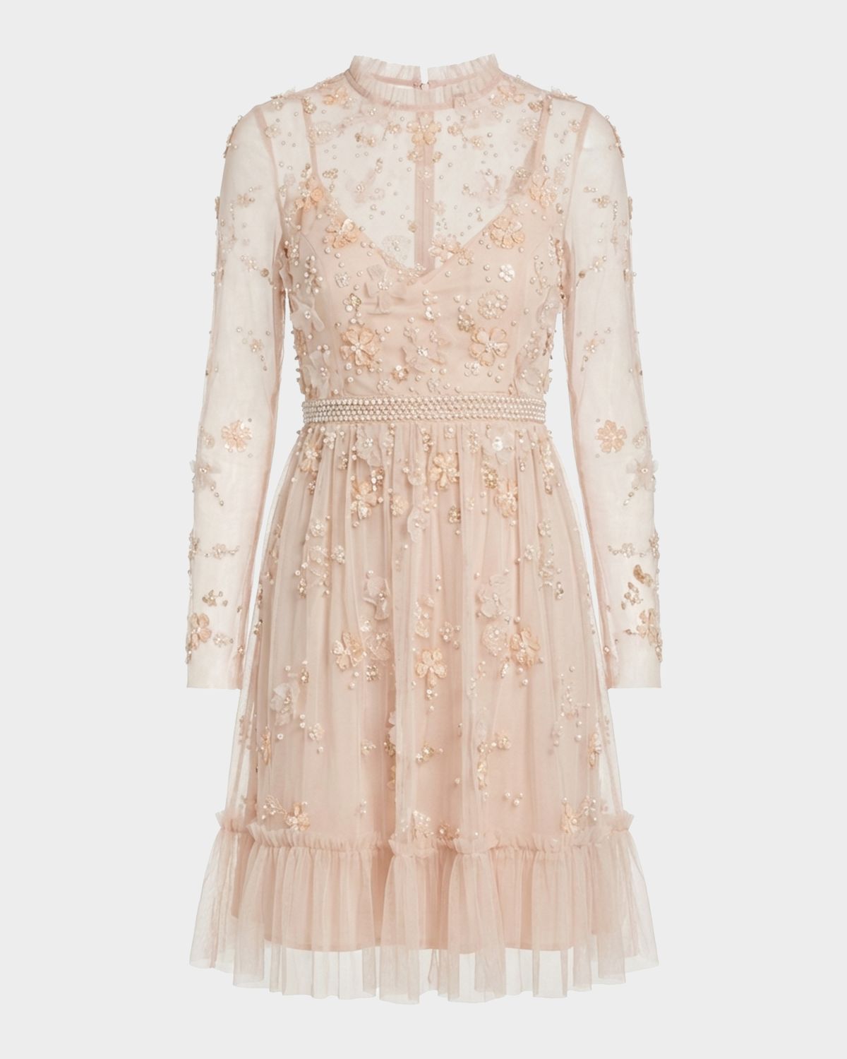Mac Duggal Floral Beaded Tulle Mini Dress