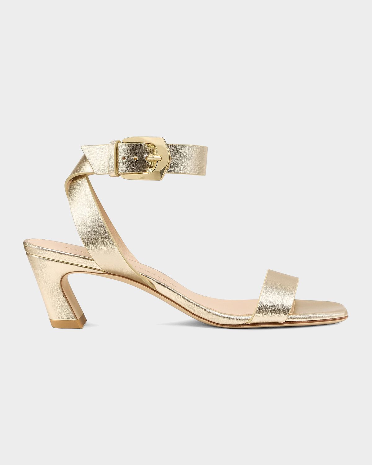 Stuart Weitzman 50mm Sai Metallic Leather Ankle-Strap Sandals