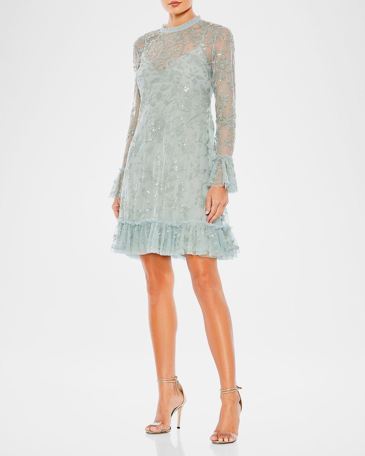 Mac Duggal Floral Sequin Ruffle Mini Dress