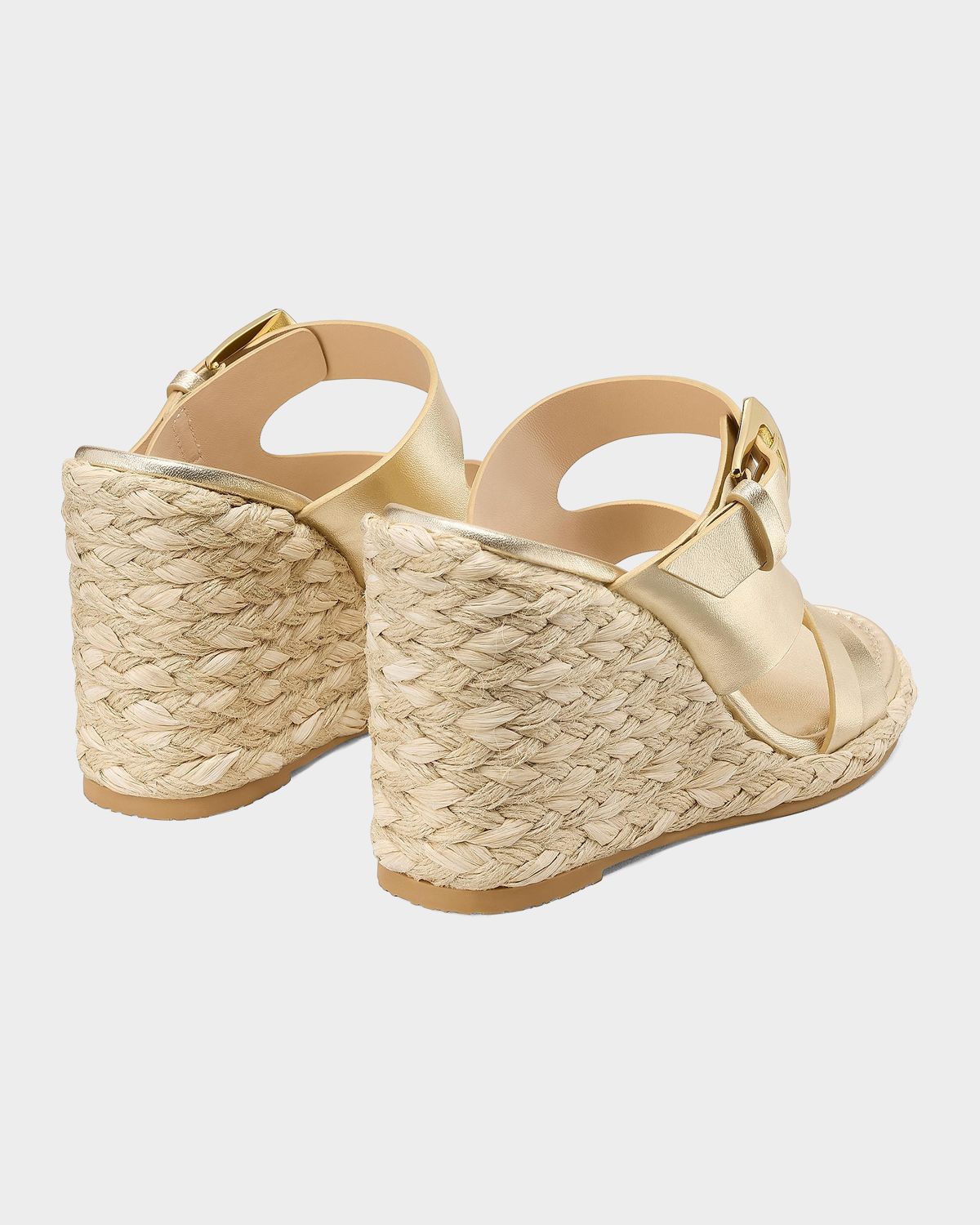 Stuart Weitzman 105mm Sai Metallic Leather Espadrille Wedges