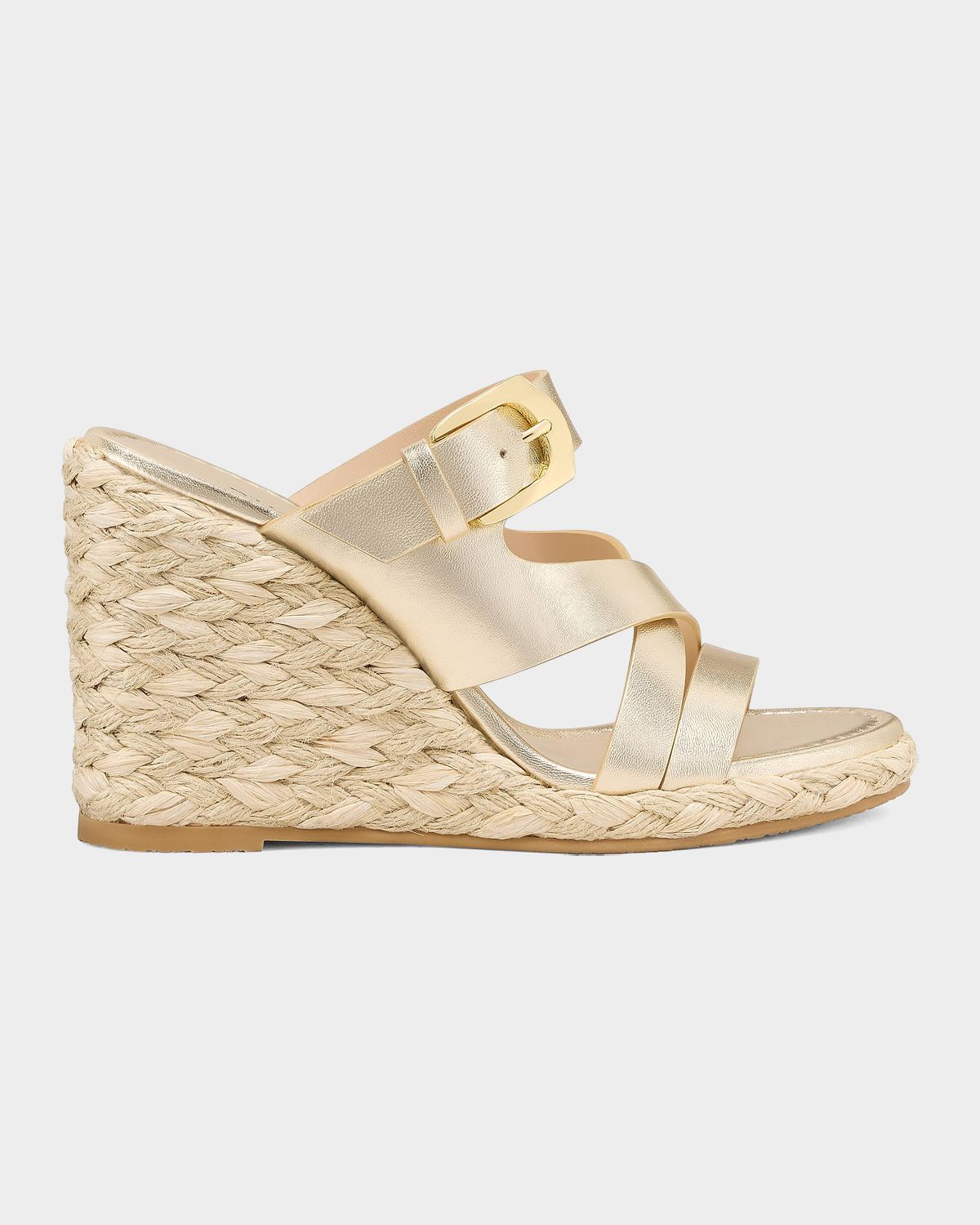 Stuart Weitzman 5mm Sai Metallic Leather Espadrille Wedges