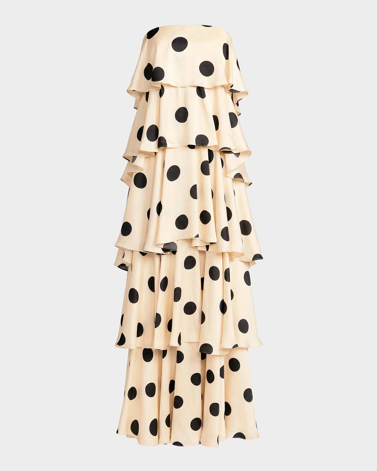 Mac Duggal Ruffled Tiered Polka Dot Charmeuse Gown