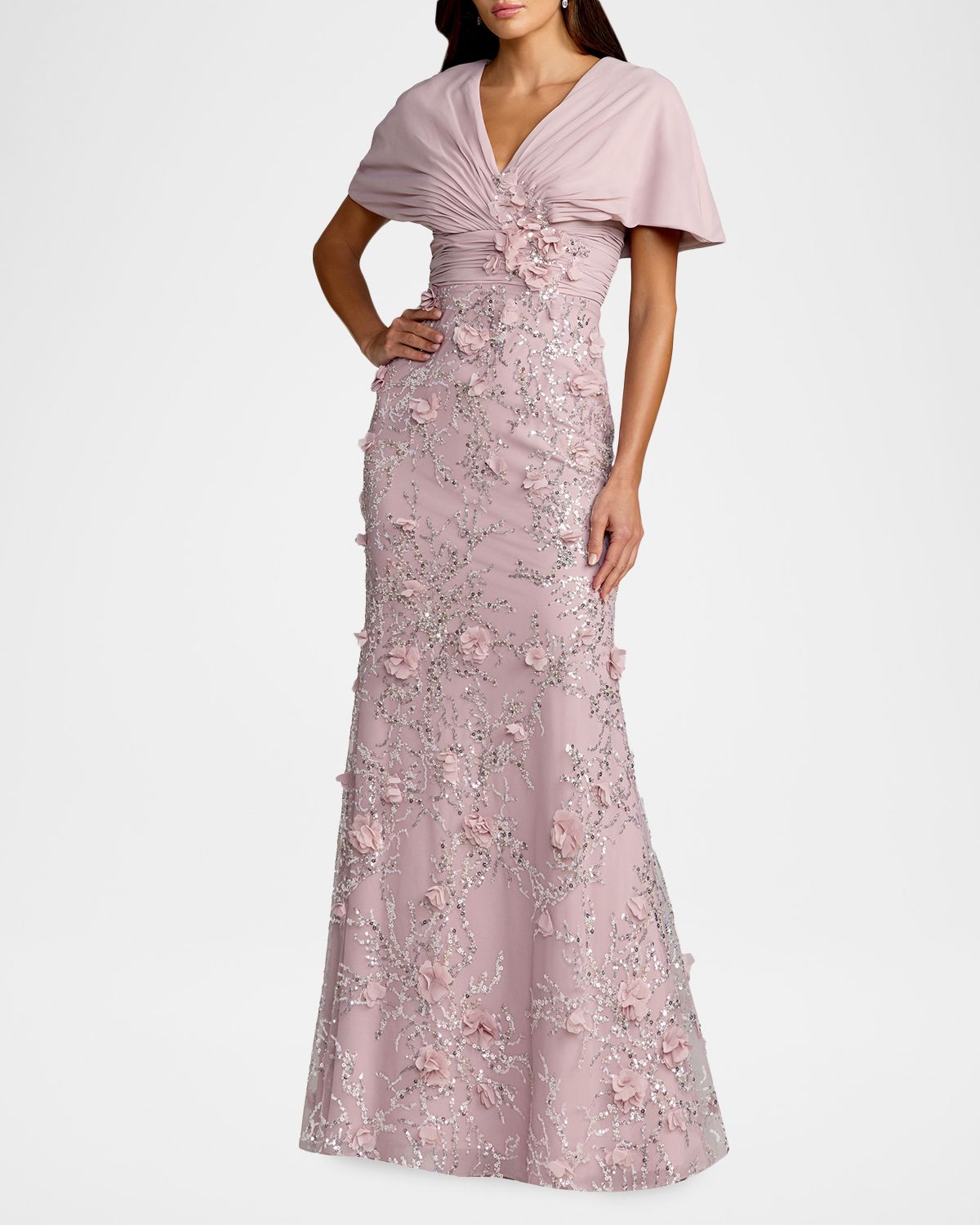 Mac Duggal 3D Mini Rosette Column Gown | Thumbnail 6 Mac Duggal 3D Mini Rosette Column Gown | Thumbnail 6