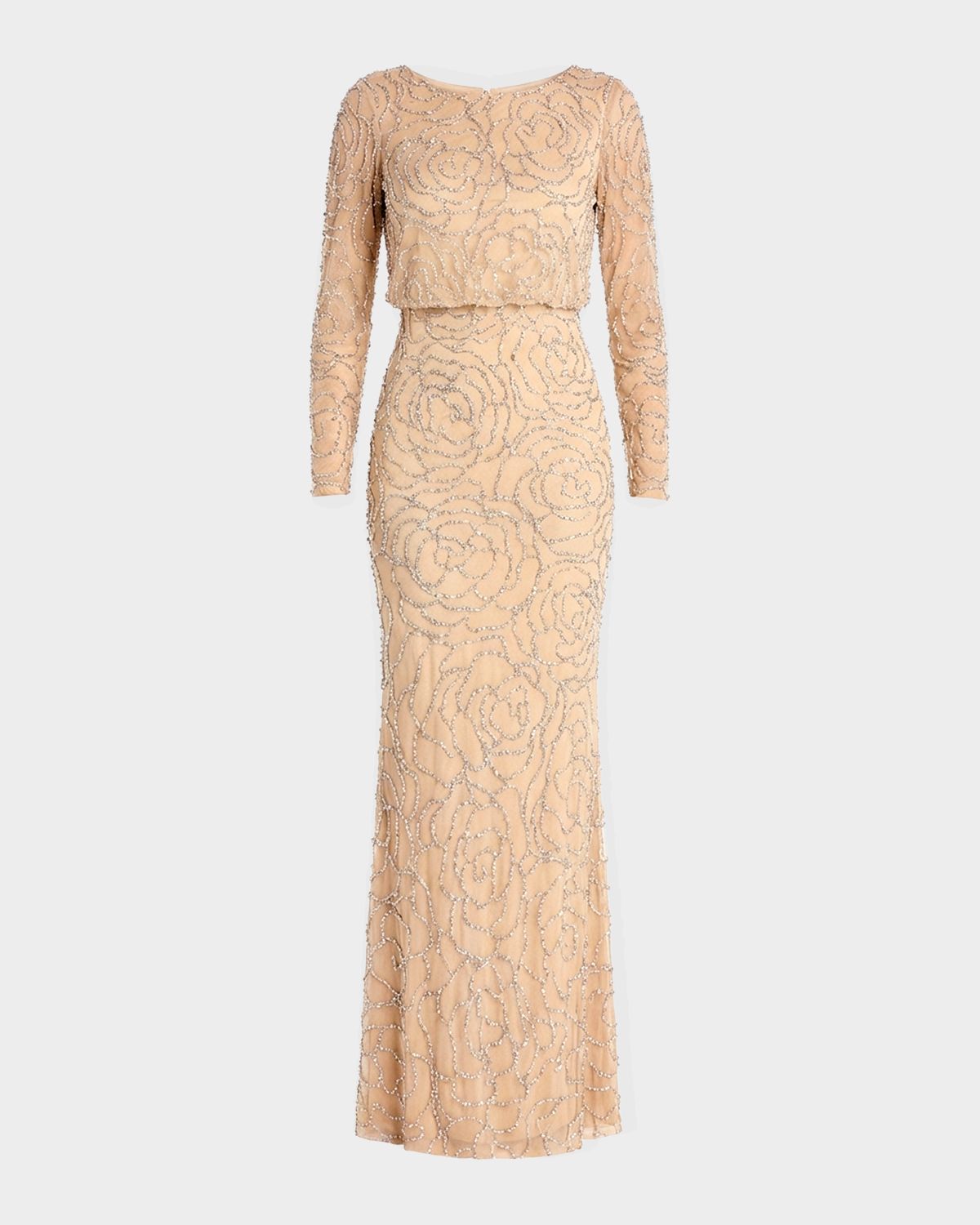 Mac Duggal Floral Beaded Blouson Column Gown