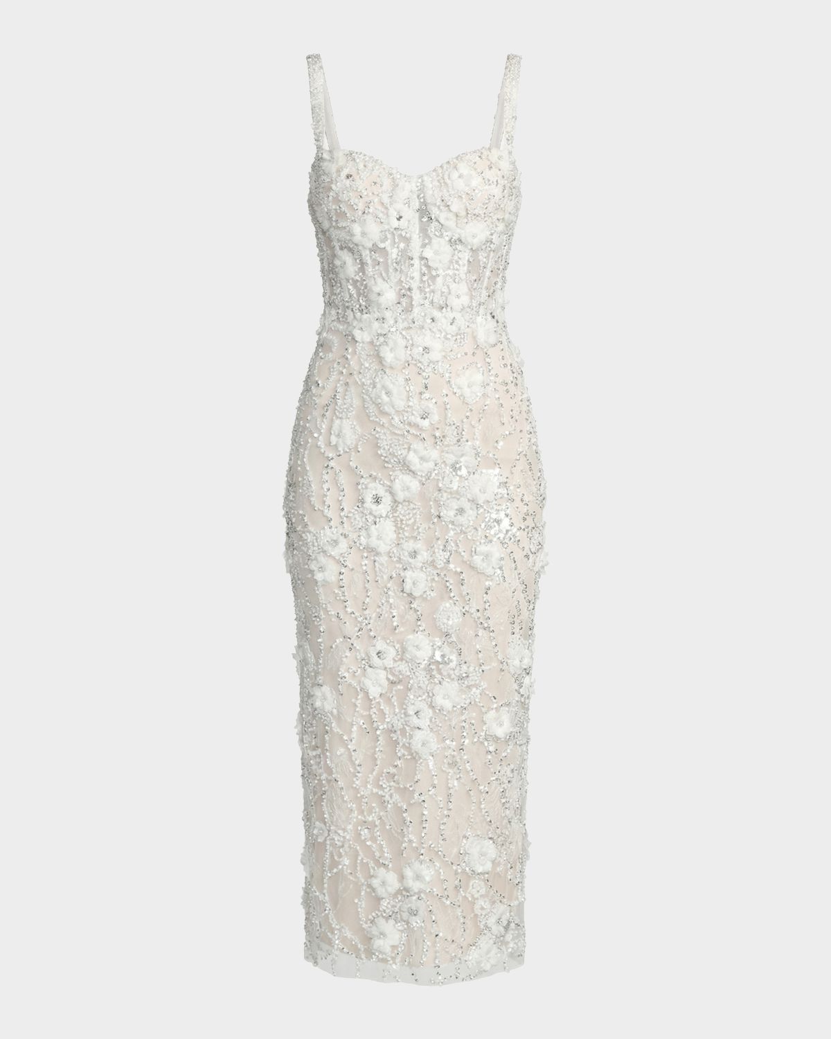 Mac Duggal Beaded Embroidery Fitted Midi-Dress