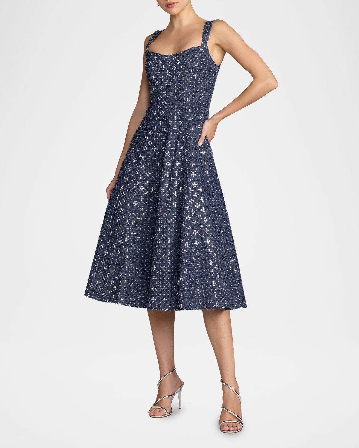 Mac Duggal Sleeveless Sequined Denim Midi Dress | Thumbnail 5