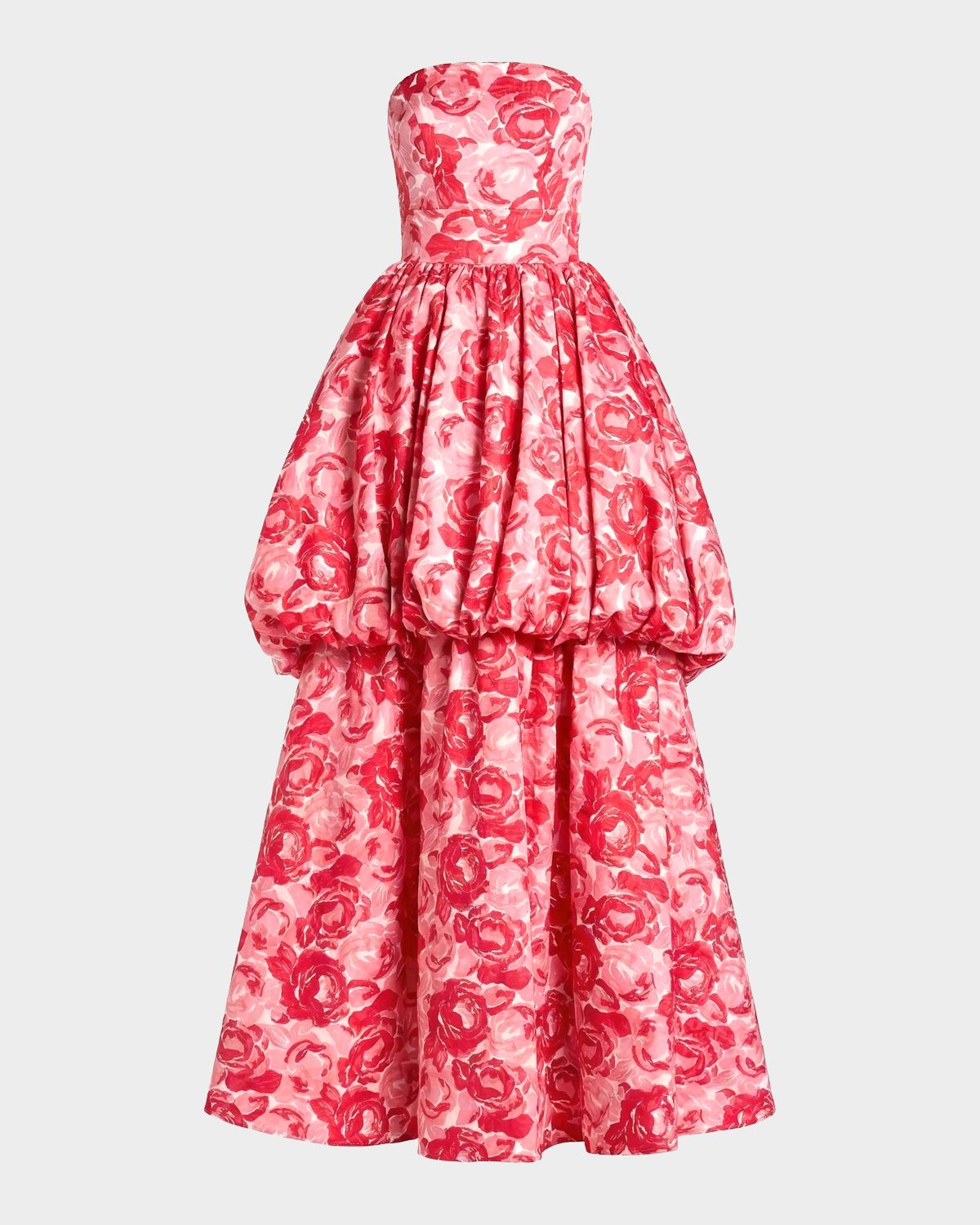 Mac Duggal Floral Brocade Bubble Hem Strapless Gown