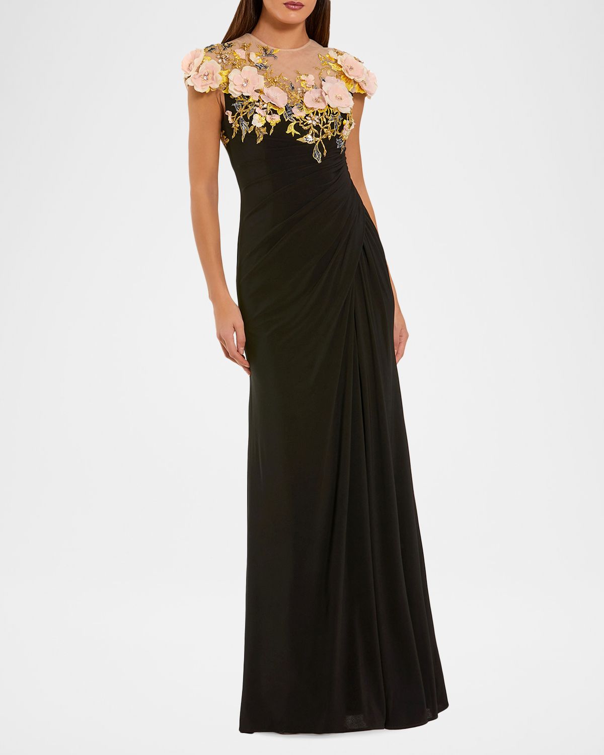 Mac Duggal Floral Illusion Mesh Column Gown | Thumbnail 5