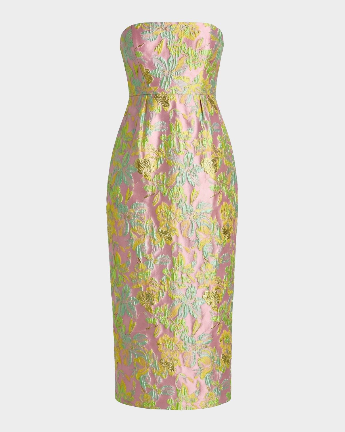 Mac Duggal Strapless Floral Brocade Midi Dress