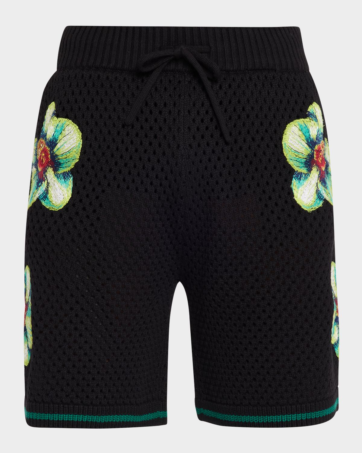 CASABLANCA Men 's Glitch Orchid-Embroidered Crochet Knit Drawstring Shorts
