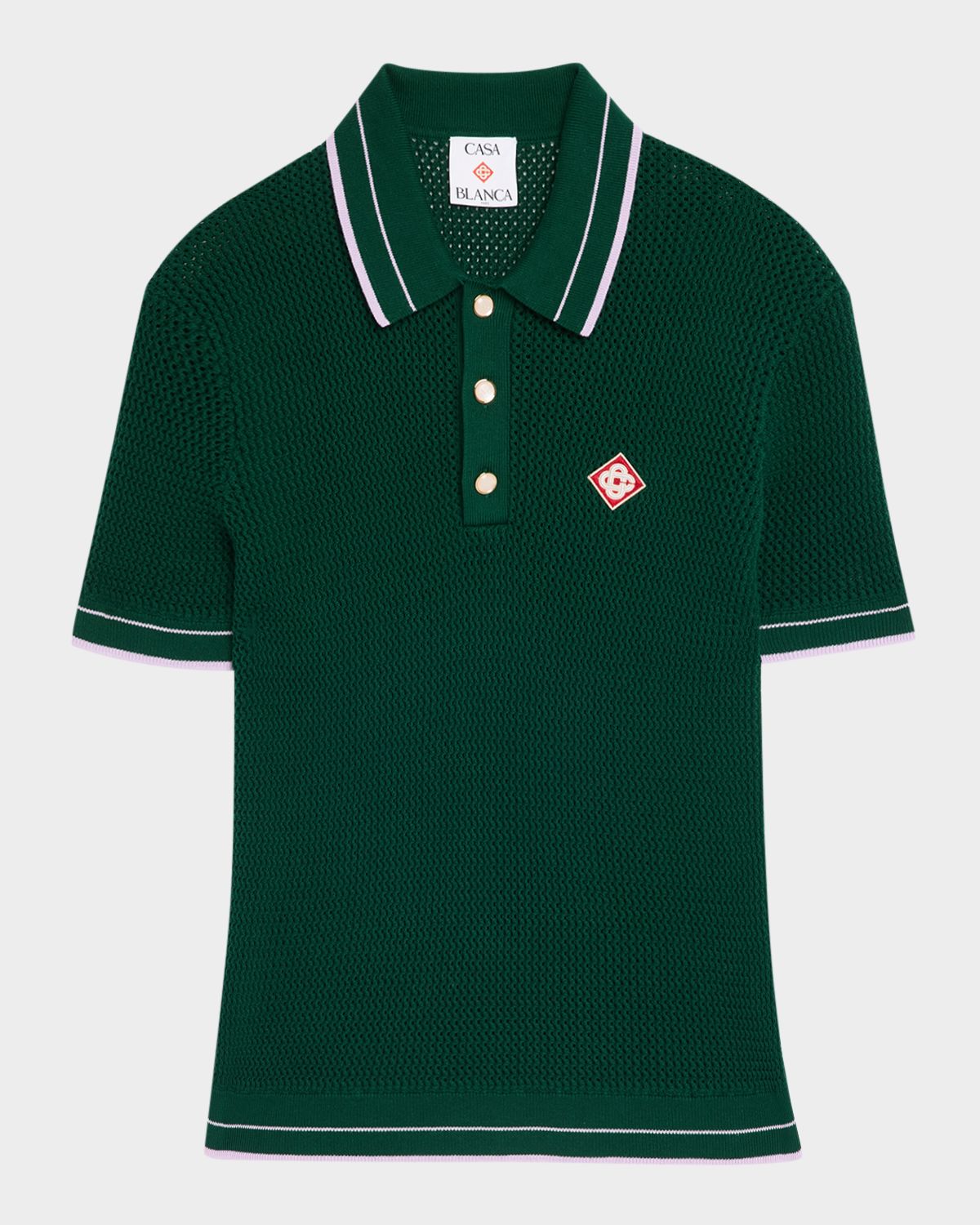 CASABLANCA Men 's Ribbed-Trim Crochet Open-Knit Polo Shirt