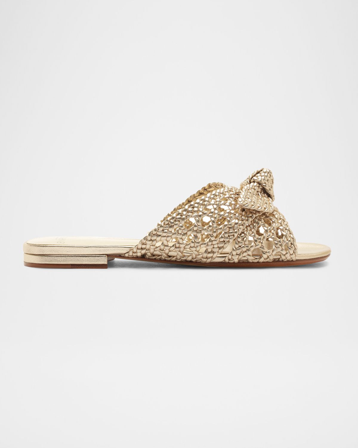 Alexandre Birman Belinda Woven Metallic Leather Flat Slide Sandals