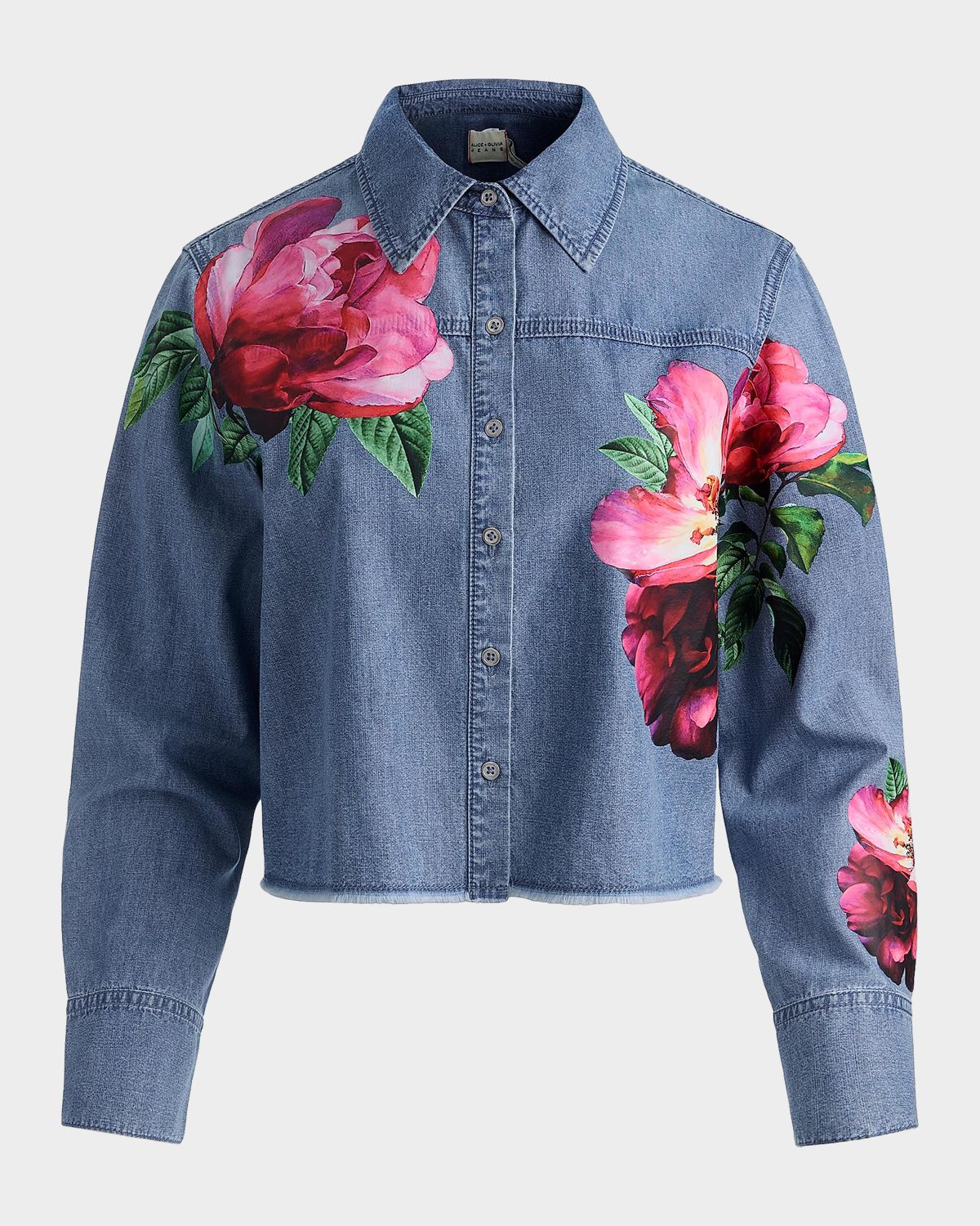 ALICE + OLIVIA Finely Floral Denim Oversized Crop Jacket