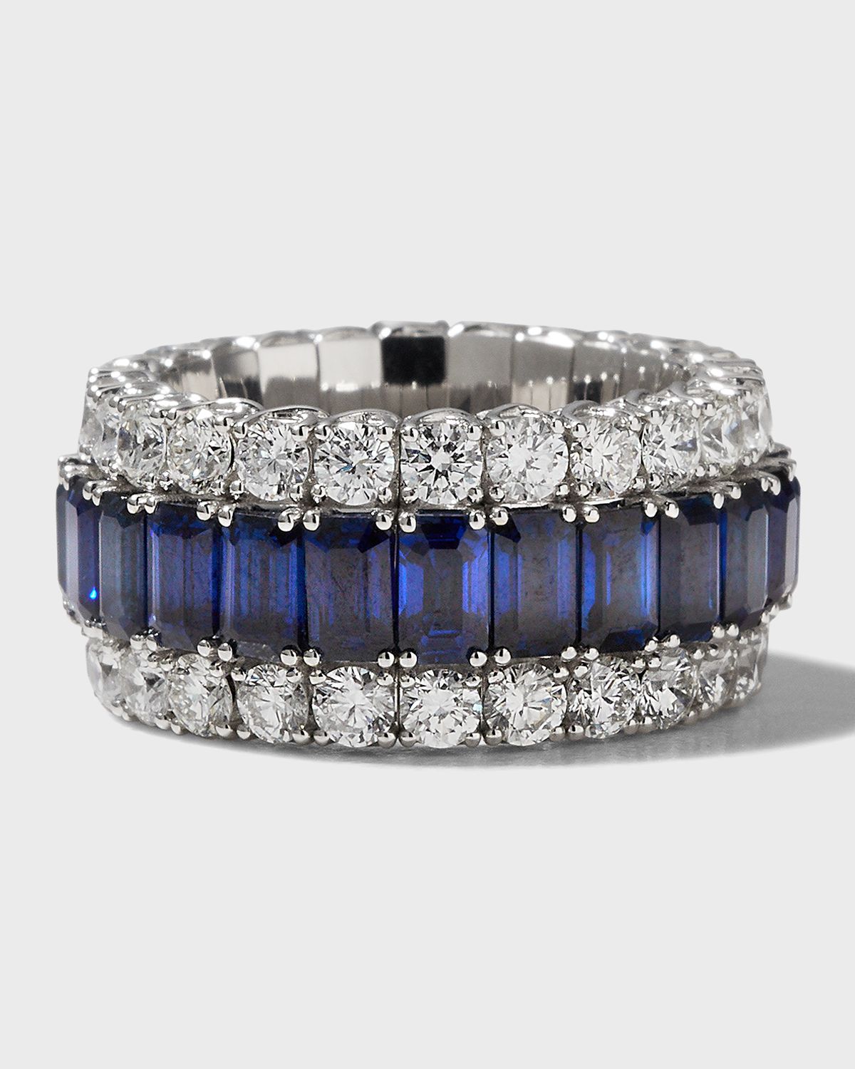 Picchiotti 18K White Gold Xpandable Emerald-Cut Sapphire and Round Diamond F-G/VS Ring