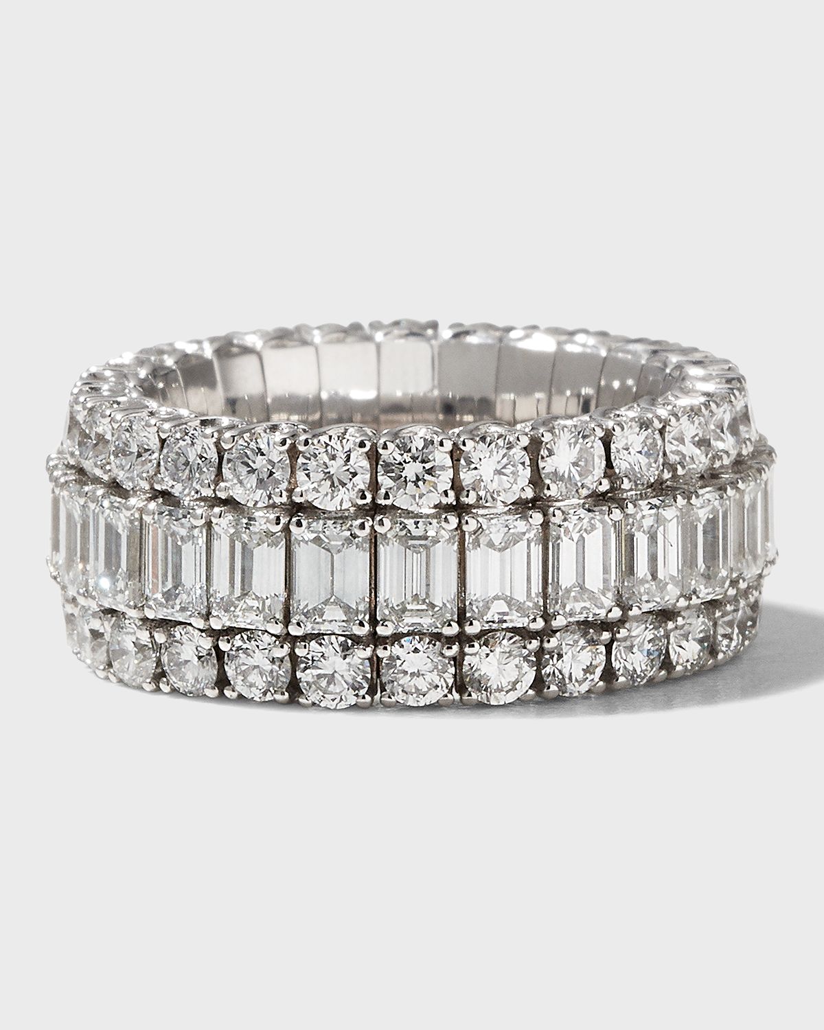Picchiotti 18K White Gold Xpandable Emerald-Cut and Round Diamond F-G/VS Ring