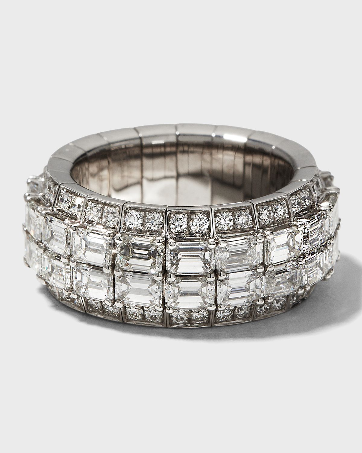 Picchiotti 18K White Gold Xpandable Emerald-Cut and Round Diamond F-G/VVS-VS Ring, Size 6-10