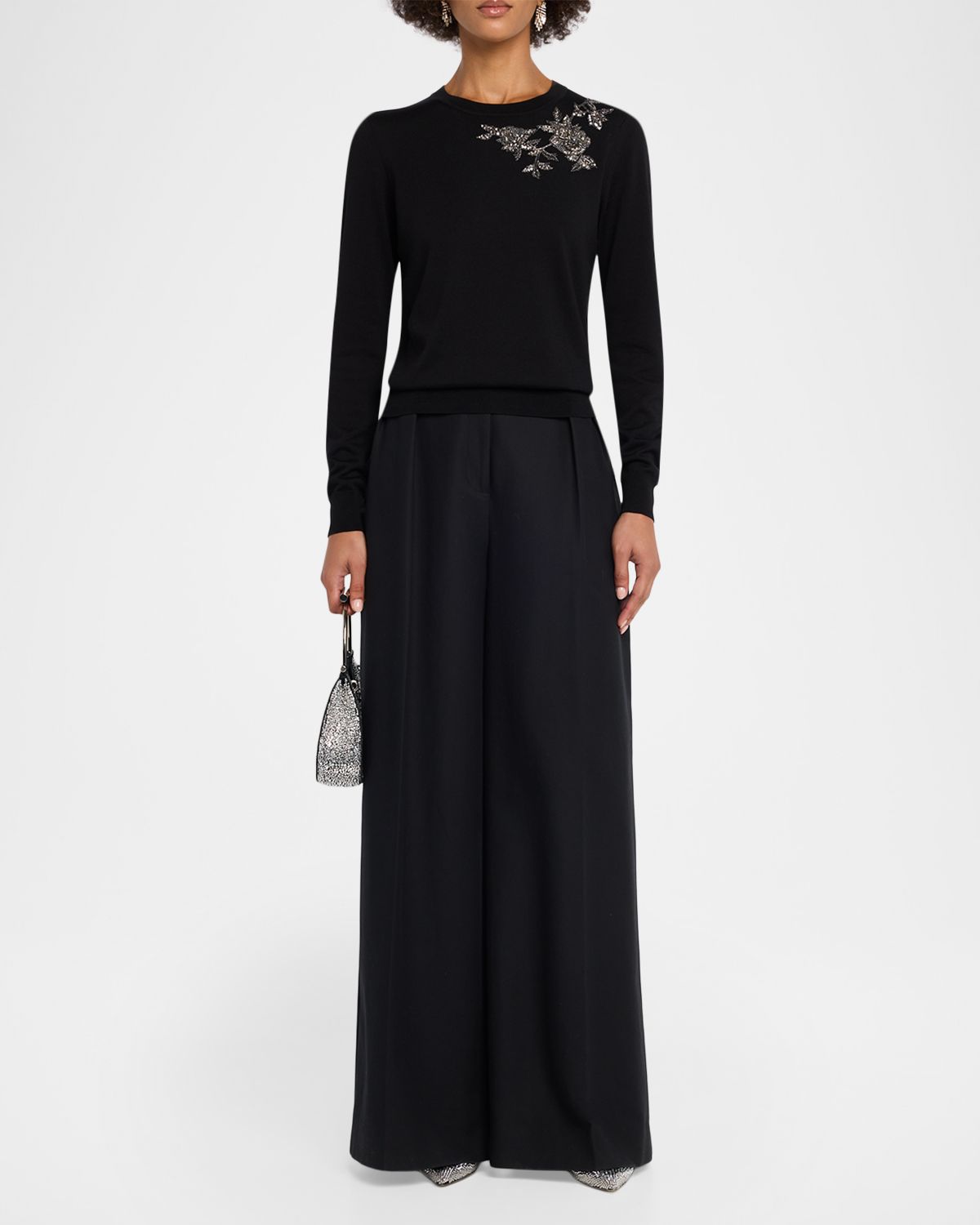 Carolina Herrera Flower Beaded Silk-Cotton Crewneck Sweater | Thumbnail 5