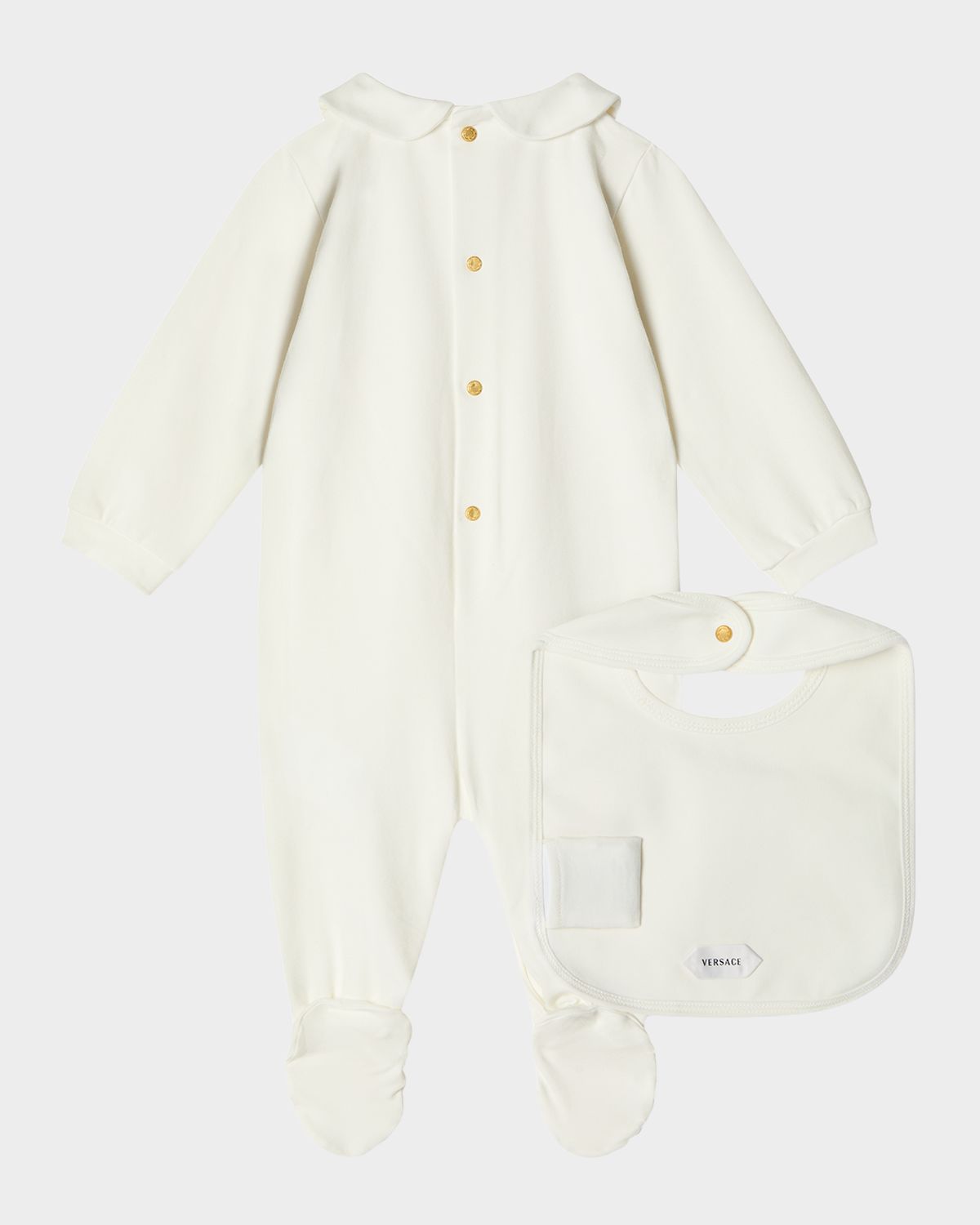 Versace Girl 's Medusa Stretch Cotton Jersey Sleepsuit & Bib Set, Size 1M-6M