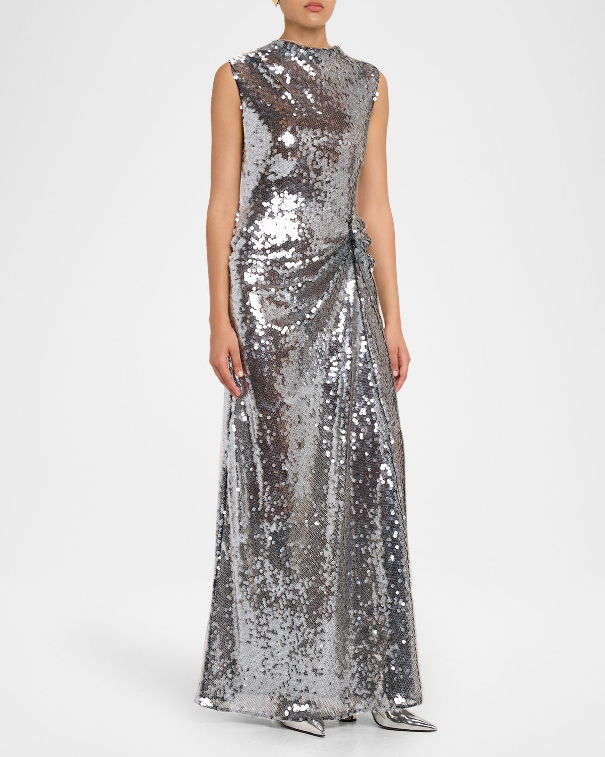 LAPOINTE Draped Sequined Mesh Sleeveless Gown | Thumbnail 4 LAPOINTE Draped Sequined Mesh Sleeveless Gown | Thumbnail 4