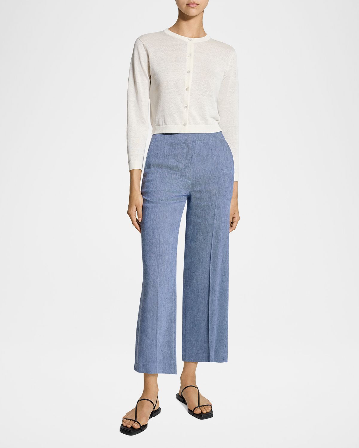 Theory Cropped Linen-Blend Cardigan
