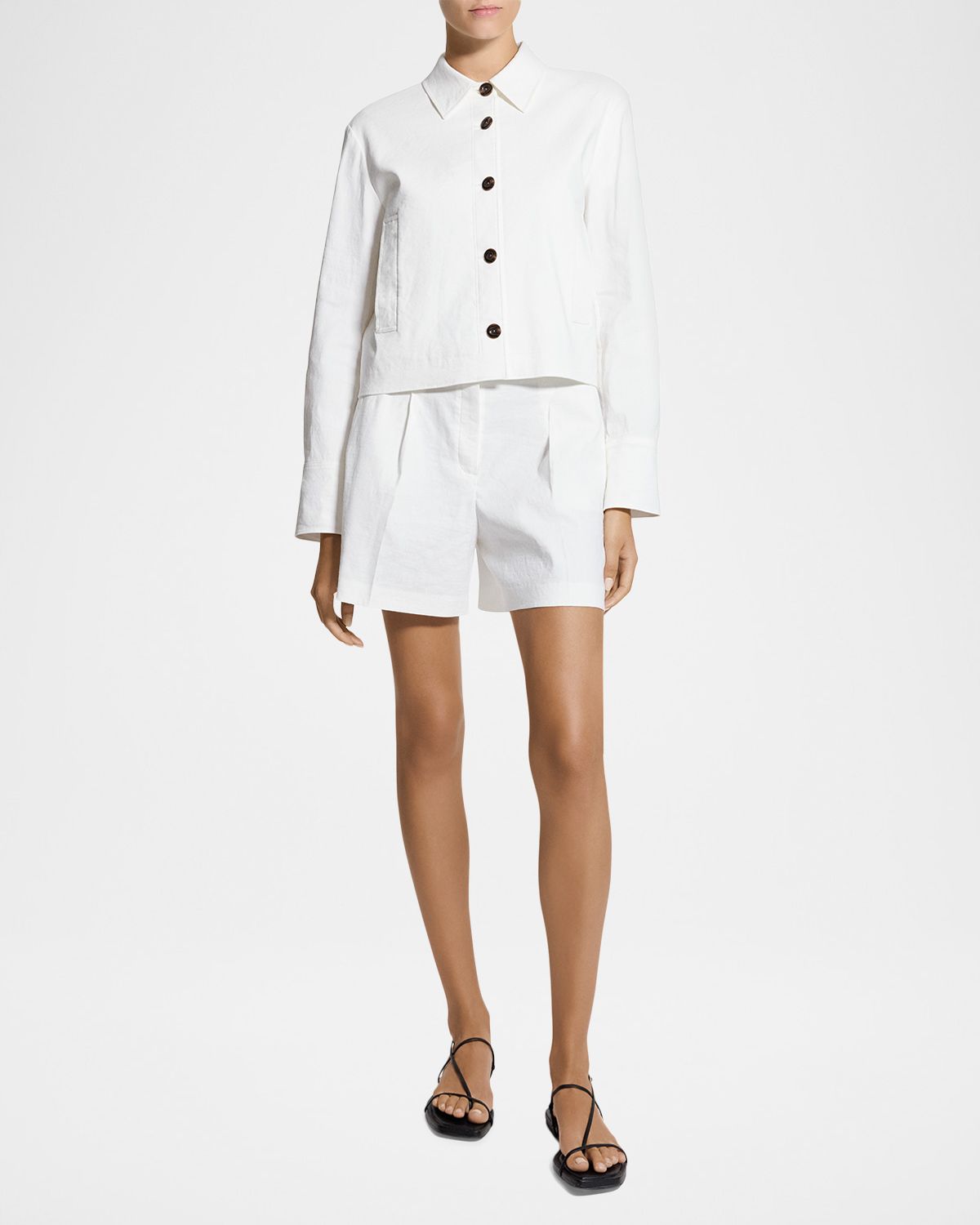 Theory Cropped Linen-Blend Shirt Jacket