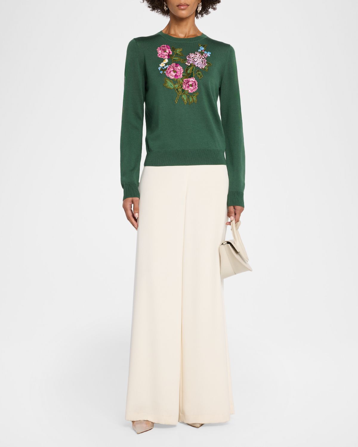 Carolina Herrera Floral Embroidered Silk-Cotton Crewneck Sweater | Thumbnail 4 Carolina Herrera Floral Embroidered Silk-Cotton Crewneck Sweater | Thumbnail 4