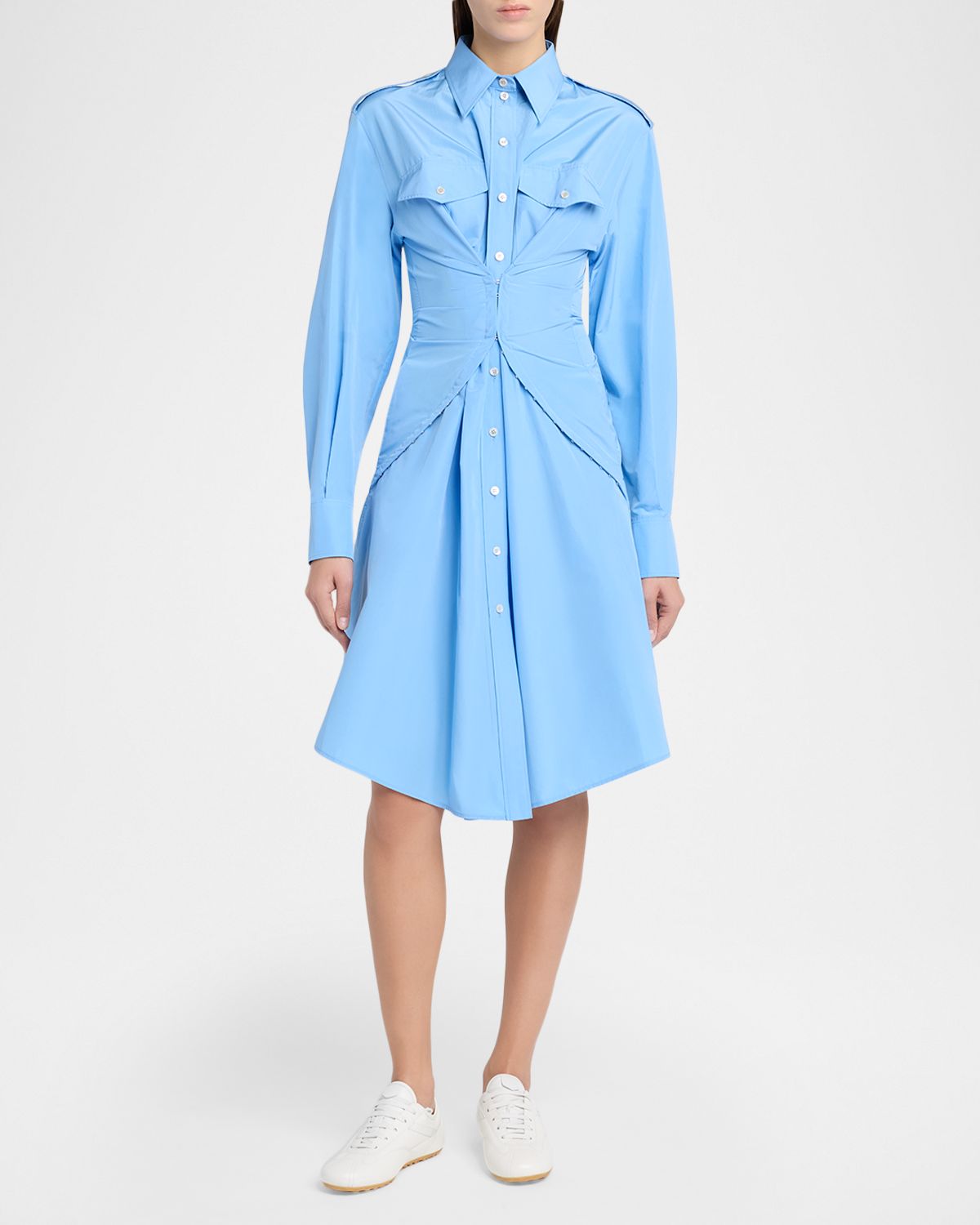 McQueen Responsible Cotton Taffeta Gathered-Waist Shirtdress