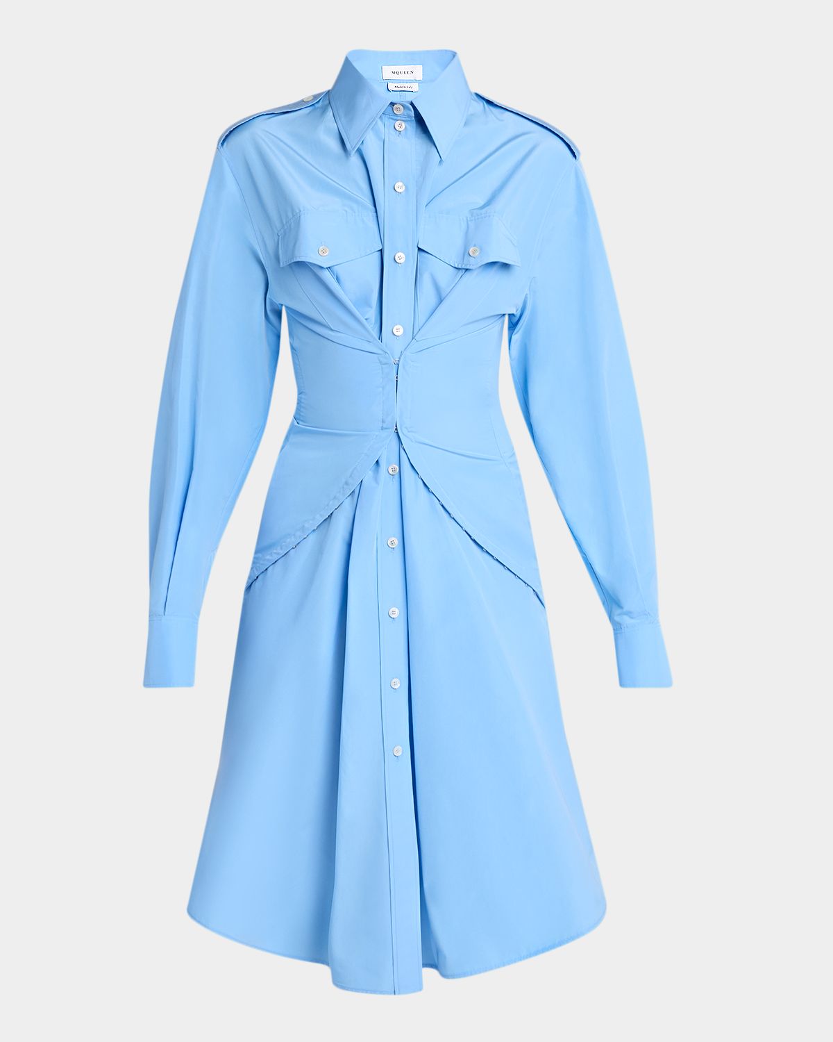 McQueen Responsible Cotton Taffeta Gathered-Waist Shirtdress | Thumbnail 6 McQueen Responsible Cotton Taffeta Gathered-Waist Shirtdress | Thumbnail 6