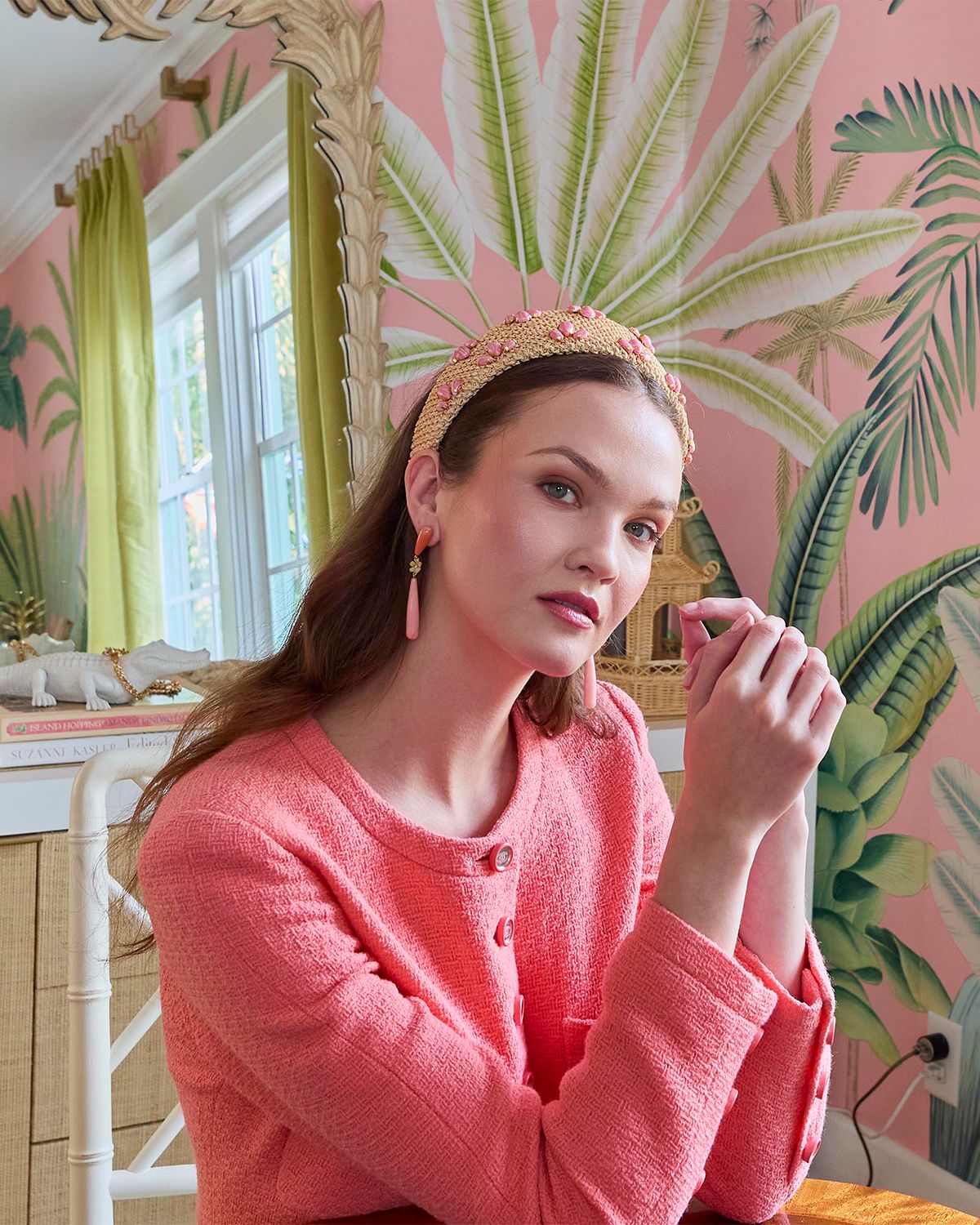 Lele Sadoughi Coral Flamingo Linear Earrings